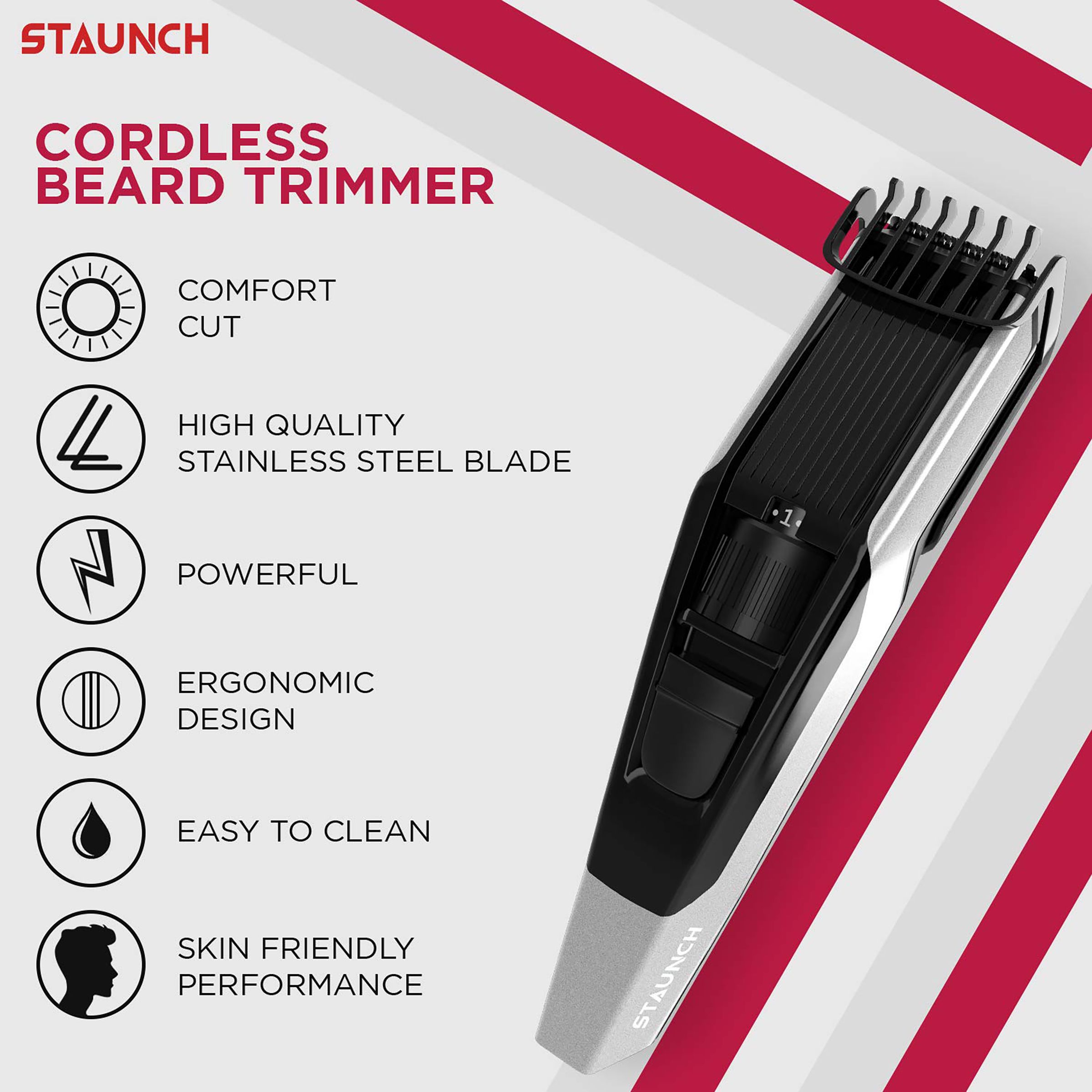 STAUNCH SBT3011 Cordless Dry Trimmer for Beard with 20 Length Settings for Men (60mins Runtime, Skin Friendly Performance, Black and Silver)_8