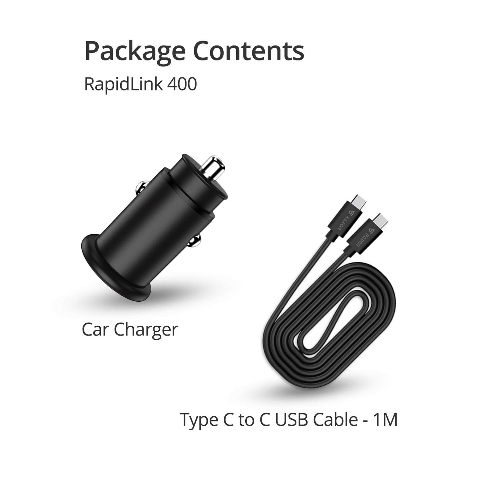 RAEGR RapidLink 400 38 Watts Car Charging Adapter with Cable (Dual Port, RG10205, Black)_3