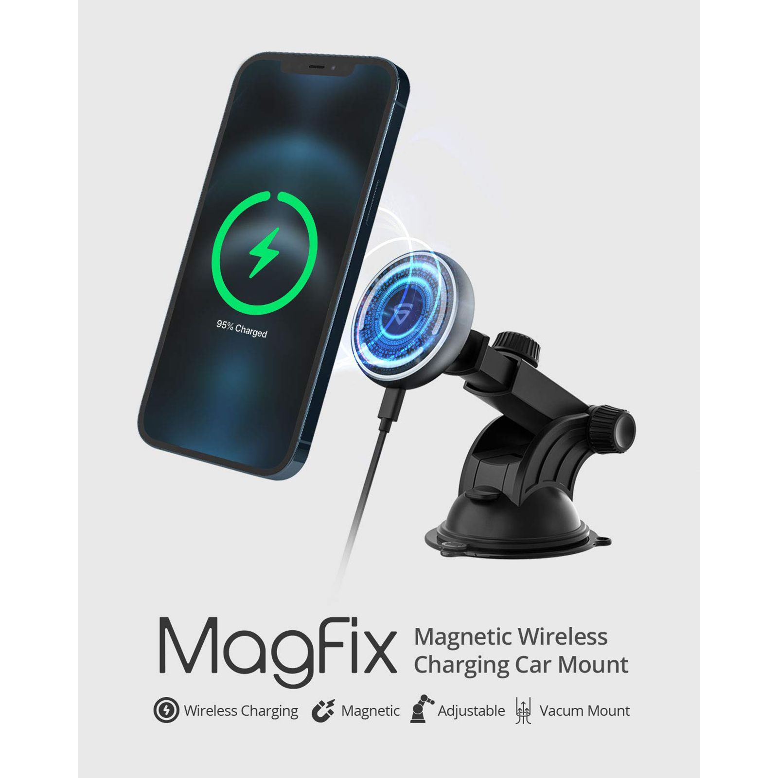 RAEGR MagFix Arc M1310 15 Watts Car Charging Adapter with Cable (Wireless, RG10214, Black)_6