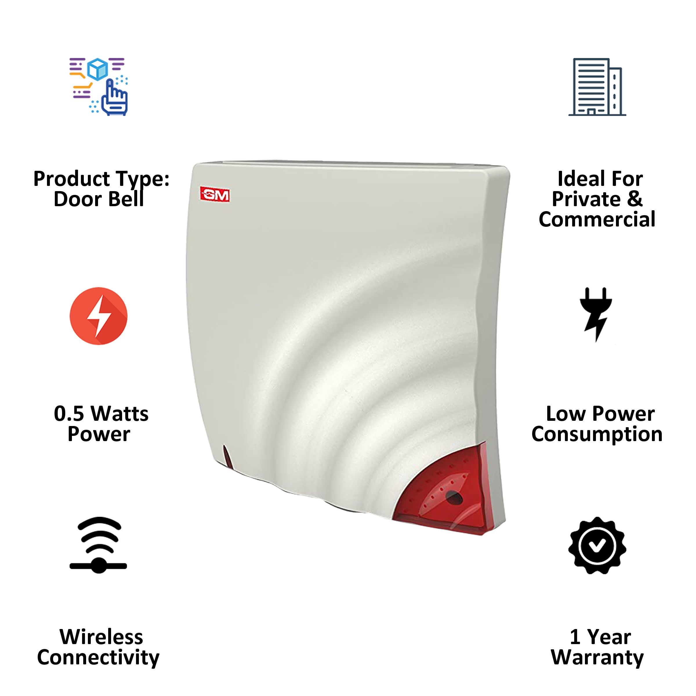 GM Wave Door Bell (Wireless, 4061, White/Red) GM Wave Door Bell (Wireless, 4061, White/Red)_3