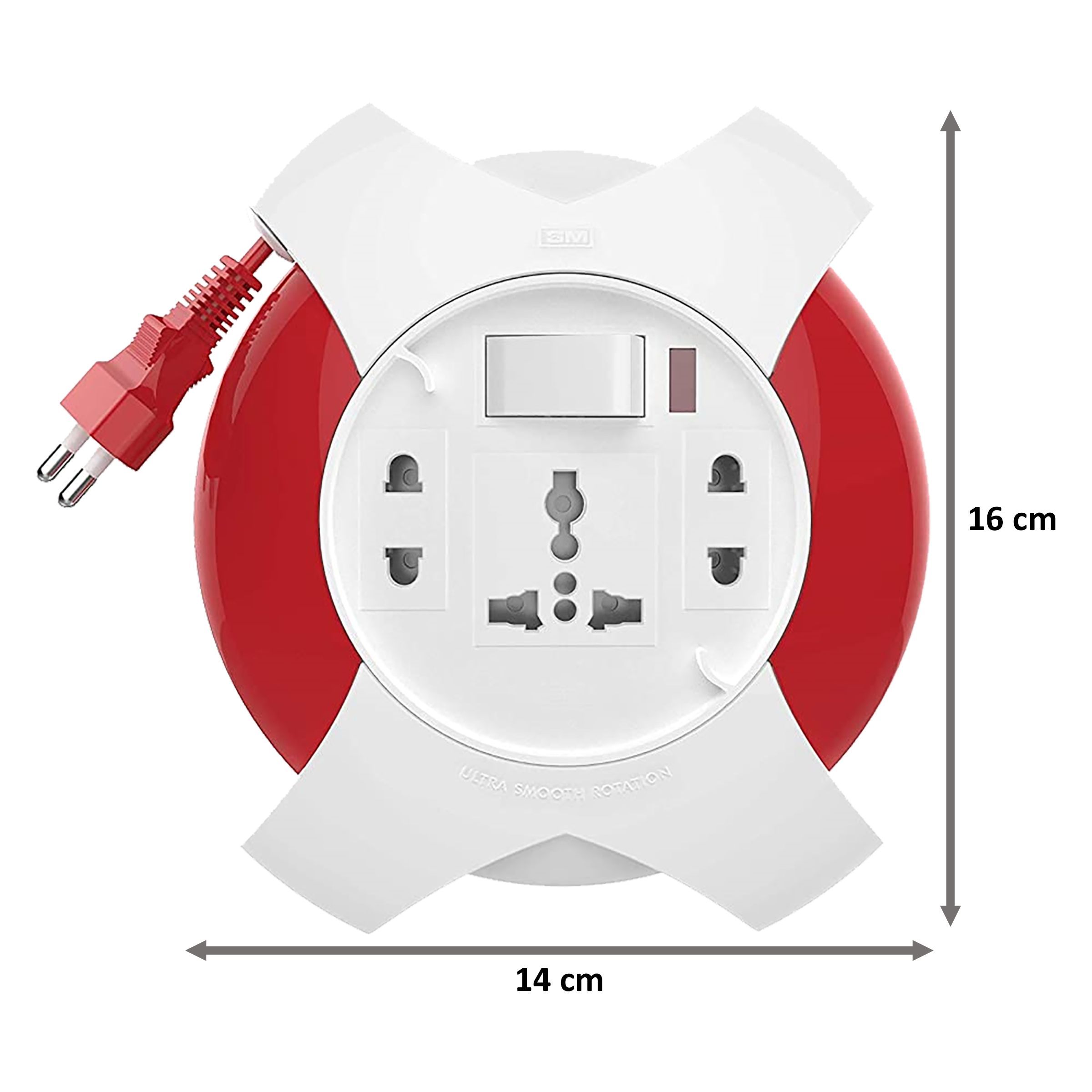 GM G Star 6 Amp 3 Sockets Extension Board ( 5 Meters, Ultra Smooth Rotation, GM 3042, White/Red) GM G Star 6 Amp 3 Sockets Extension Board ( 5 Meters, Ultra Smooth Rotation, GM 3042, White/Red)_2