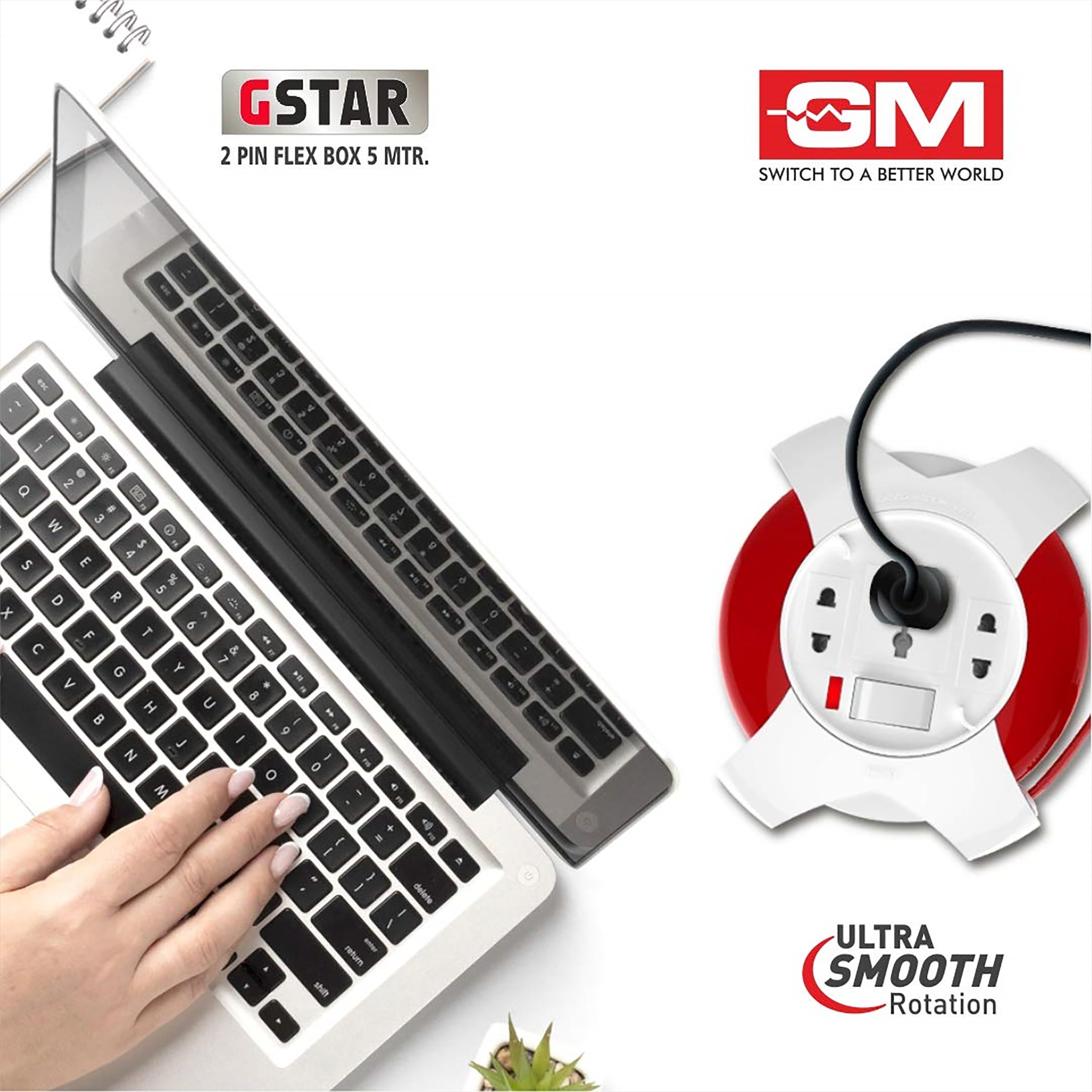 GM G Star 6 Amp 3 Sockets Extension Board ( 5 Meters, Ultra Smooth Rotation, GM 3042, White/Red) GM G Star 6 Amp 3 Sockets Extension Board ( 5 Meters, Ultra Smooth Rotation, GM 3042, White/Red)_4