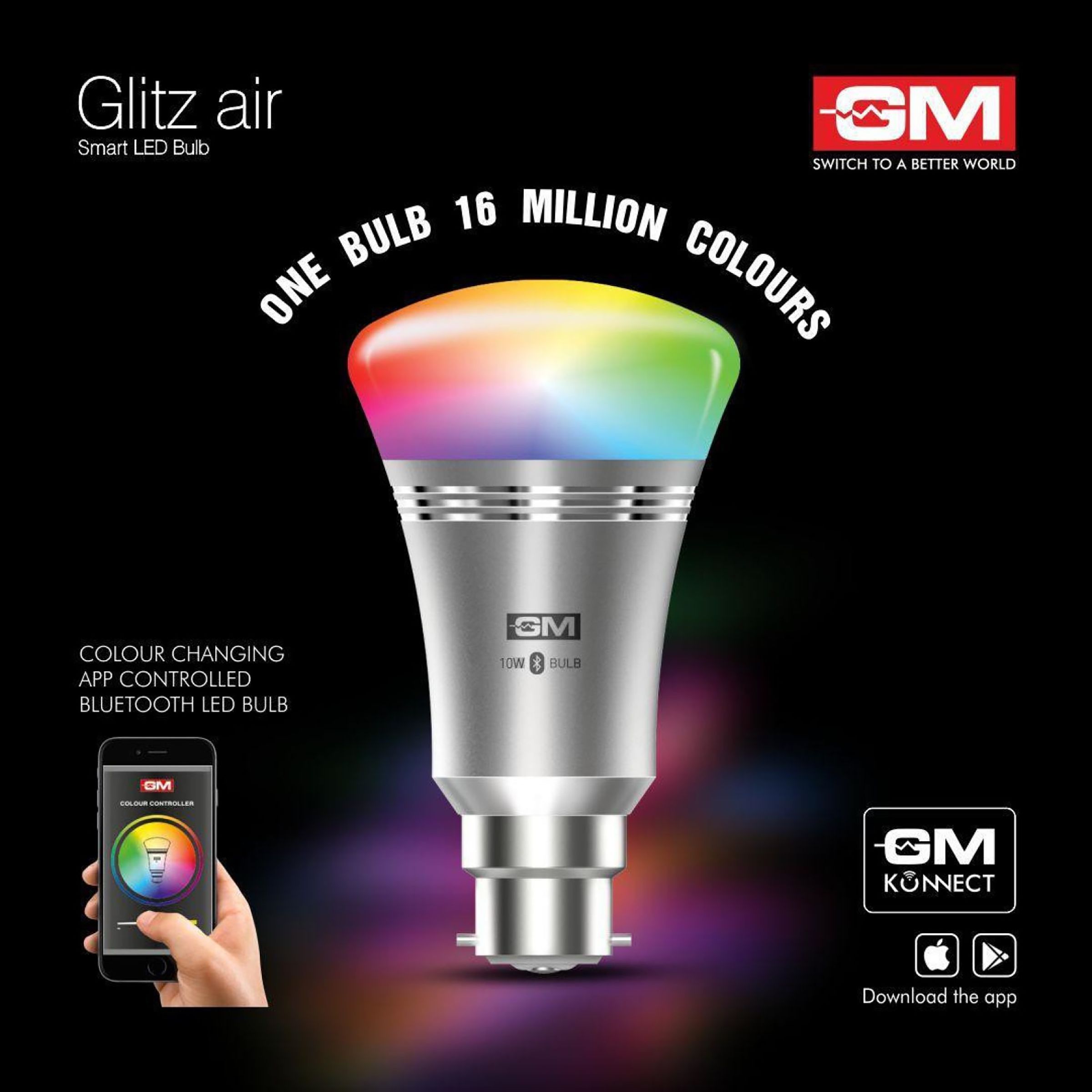 GM Glitz Air 10 Watts LED Smart Bulb (Color Changing App Controlled Bluetooth, GBZ-10-RGBWW-NA, Multicolor/Silver)_5