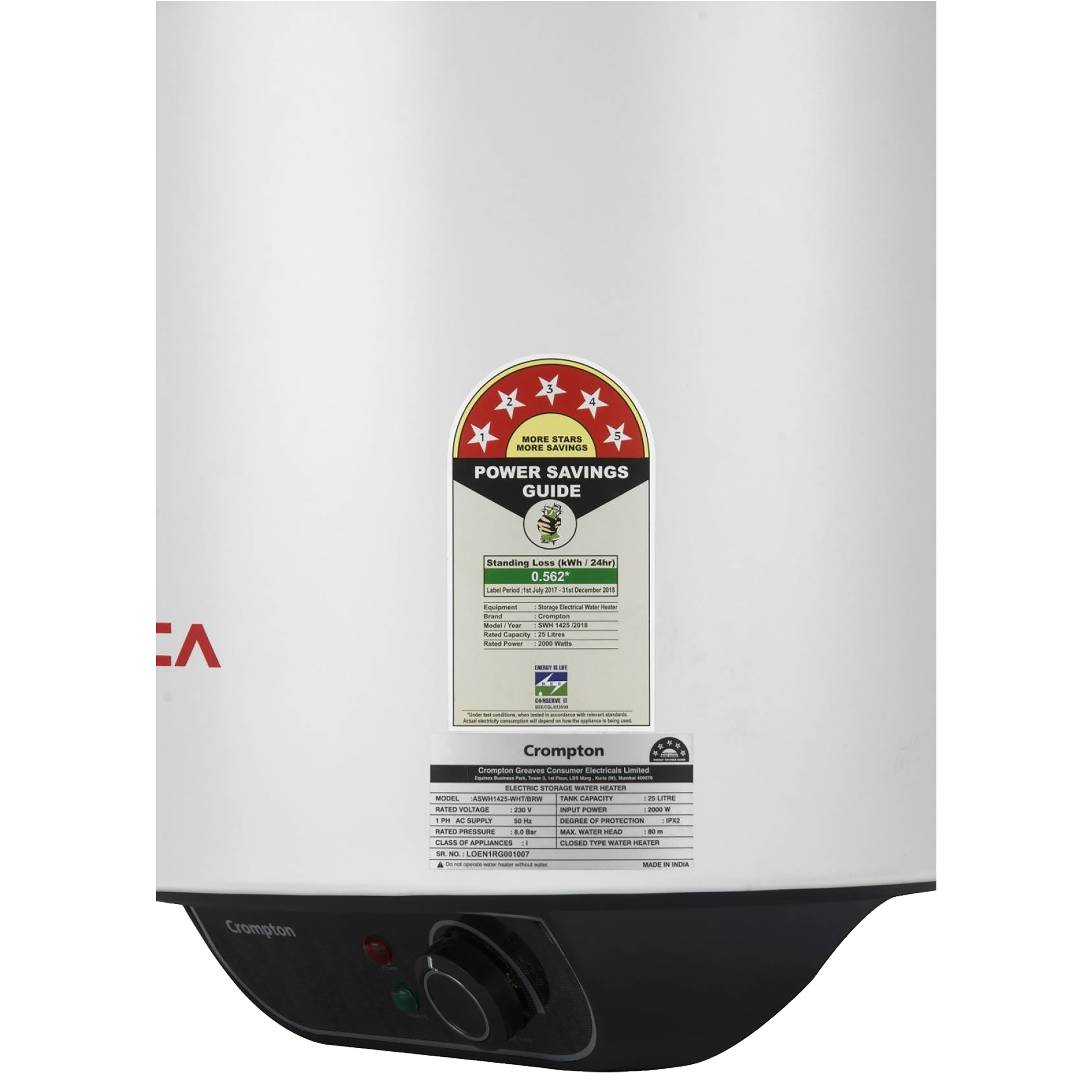 Crompton Amica 25 Litres 5 Star Storage Water Geyser (2000 Watts, ASWH-2025, White)_5