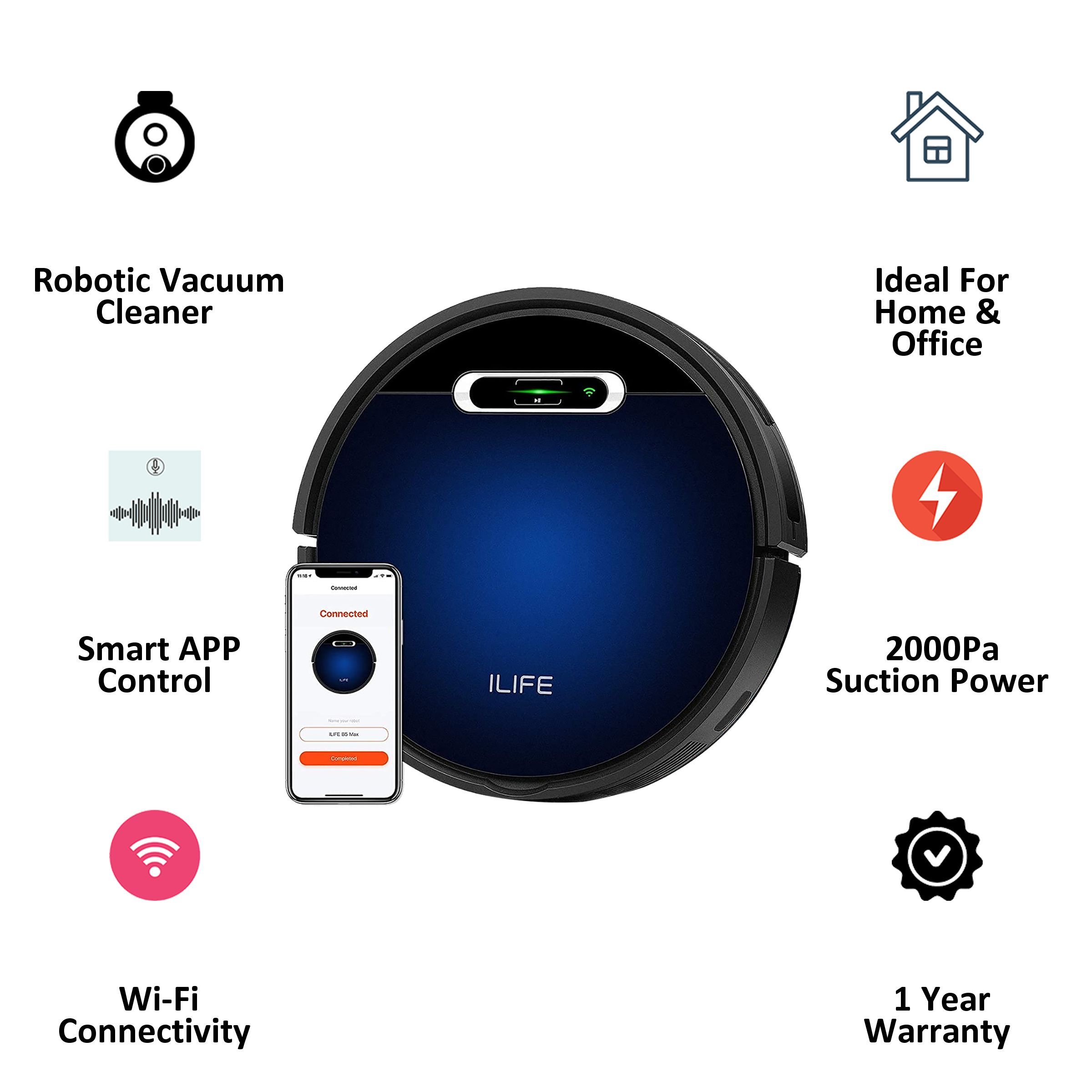 ILIFE B5 Max 25 Watts Robotic Vacuum Cleaner (600ml, Blue)_3