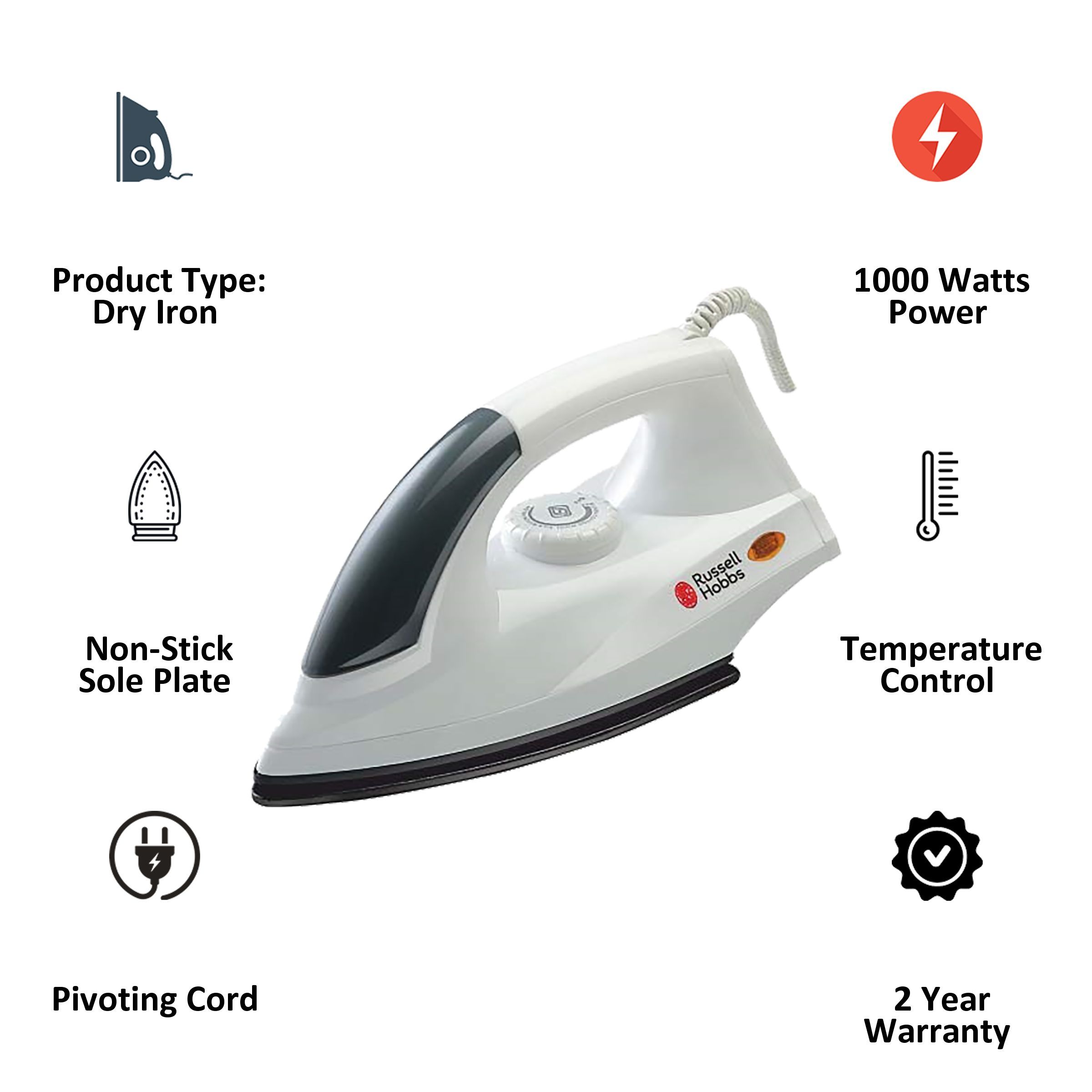 Russell Hobbs RDI1000P BUDGET++ 1000 Watts Dry Iron (Pivoting Cord, White)_3