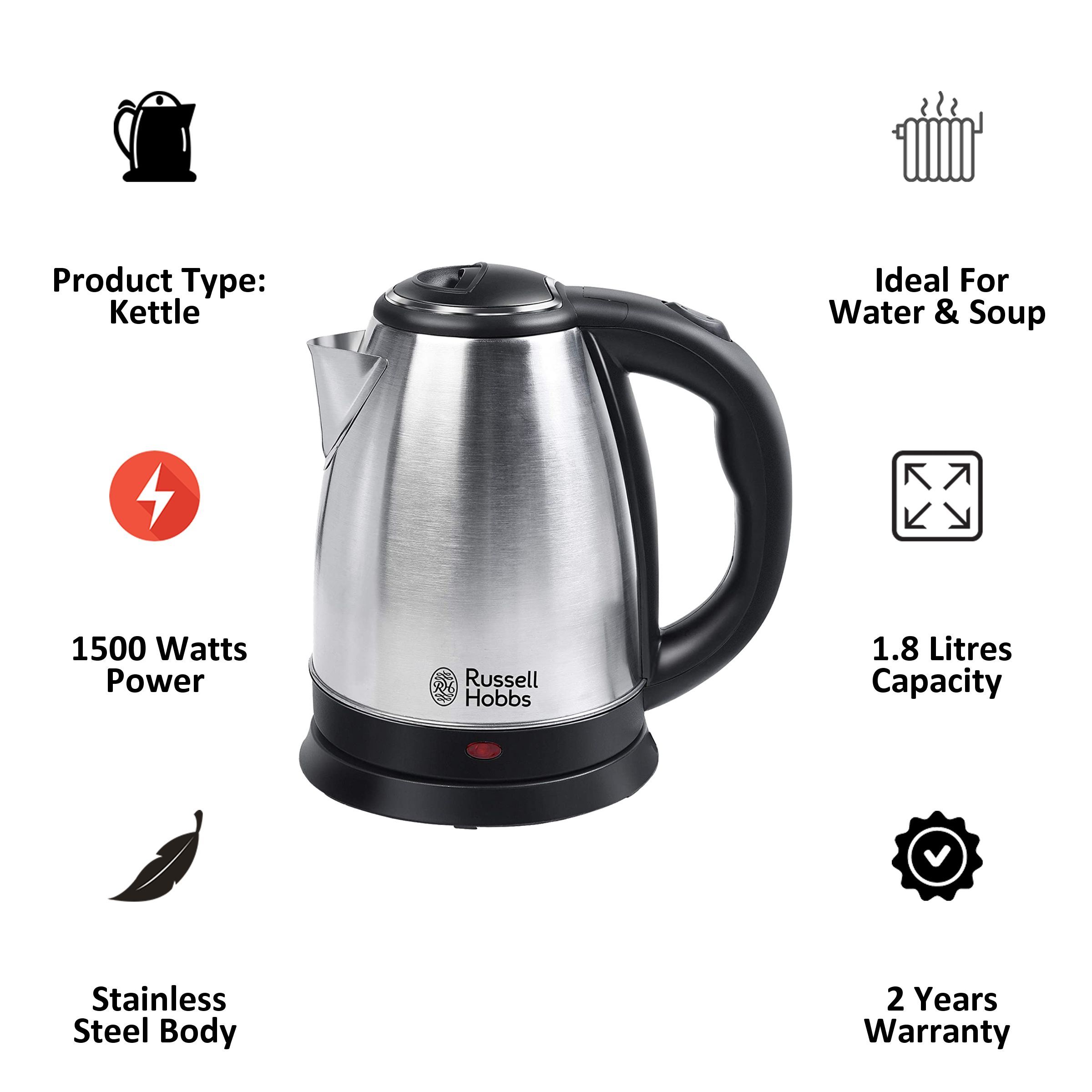 Russell Hobbs 1.8 Litres 1500 Watts Electric Kettle (Detachable Base, 360 Degree Swivel Base, DOME1818, Silver)_6