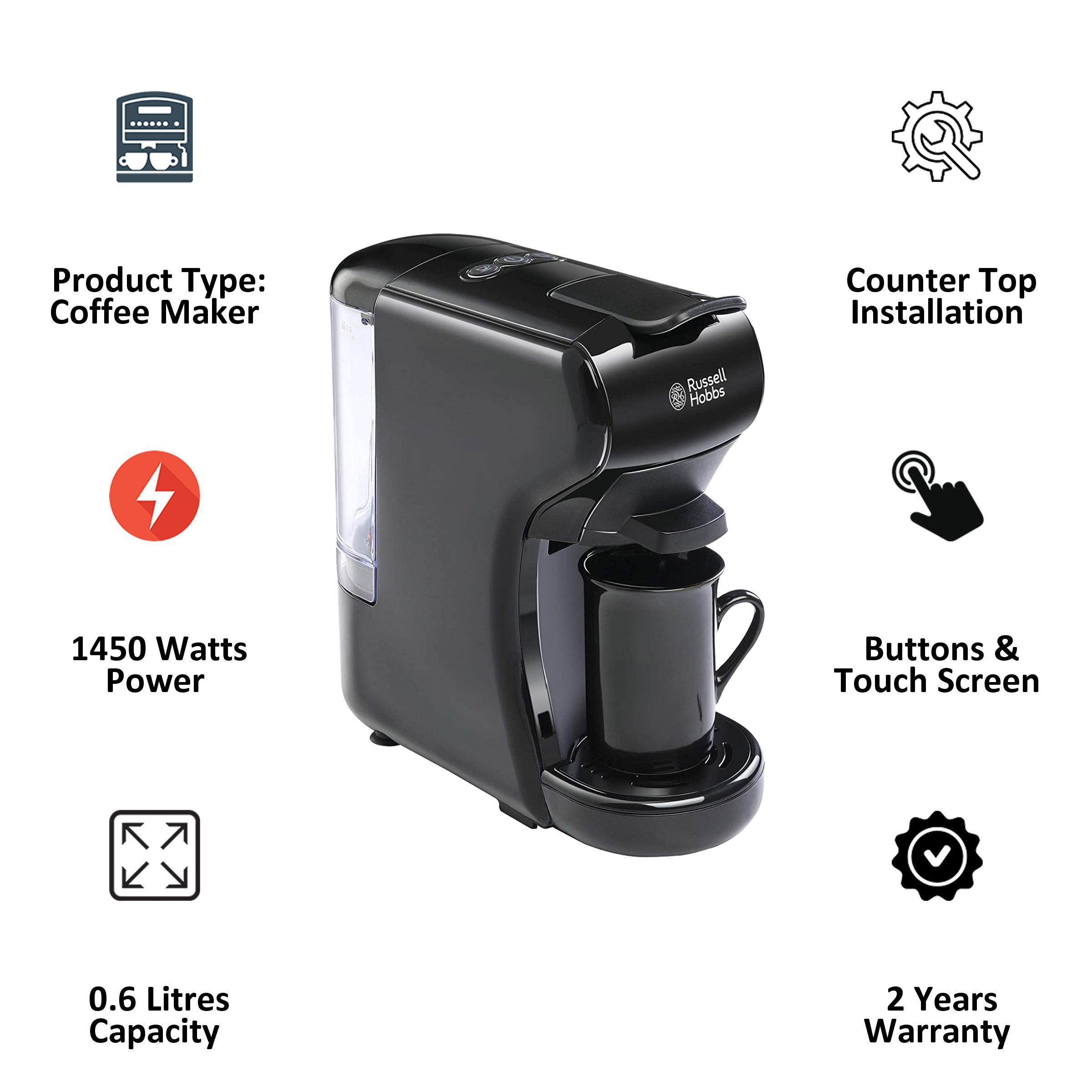 Russell Hobbs Automatic Coffee Maker (Makes Espresso, 15 Bar Pressure, 190713B, Black) Russell Hobbs Automatic Coffee Maker (Makes Espresso, 15 Bar Pressure, 190713B, Black)_6