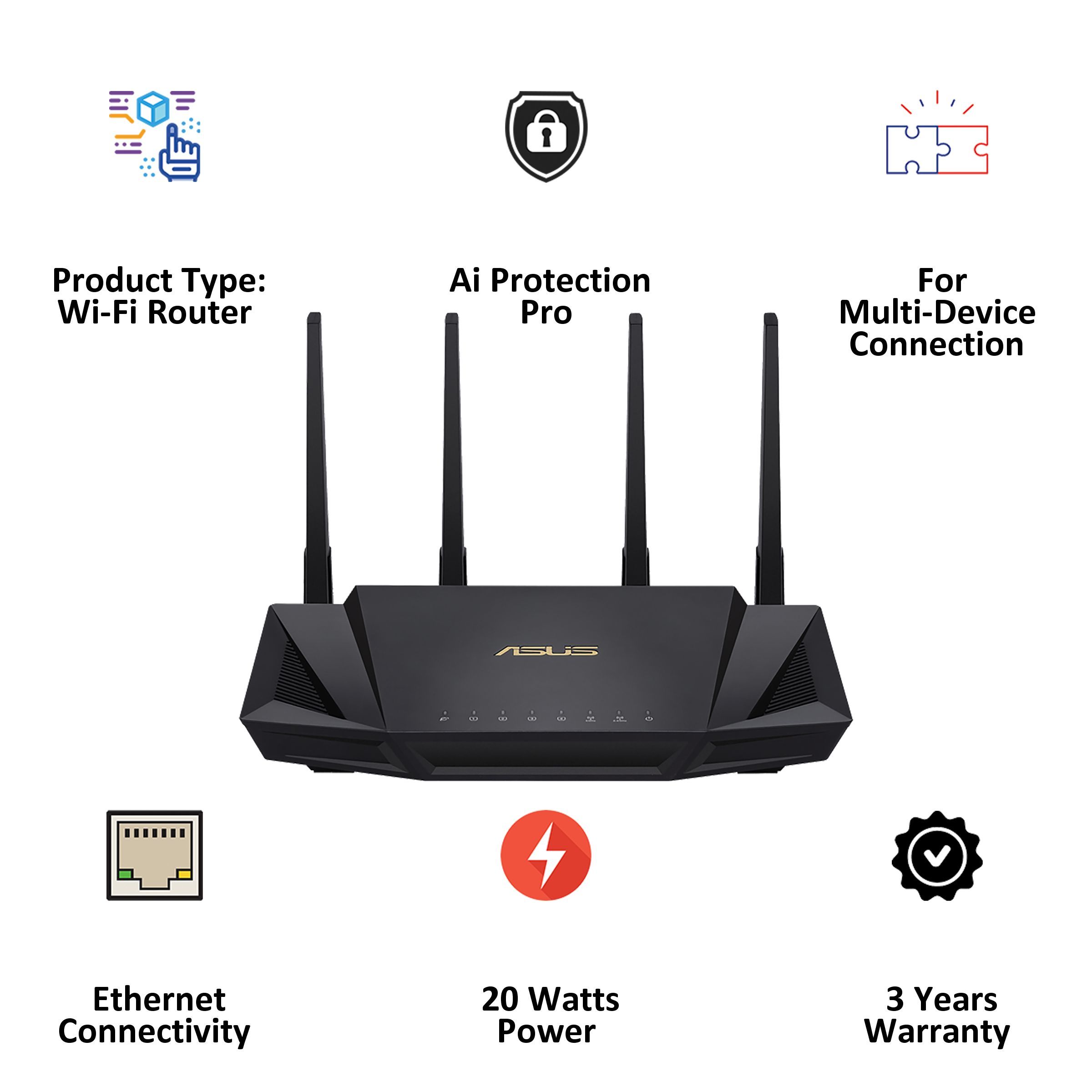 Asus RT-AX3000 Dual Band Wi-Fi 6 Router (4 Antennas, 4 LAN Ports, MU-MIMO and OFDMA, Black) Asus RT-AX3000 Dual Band Wi-Fi 6 Router (4 Antennas, 4 LAN Ports, MU-MIMO and OFDMA, Black)_5