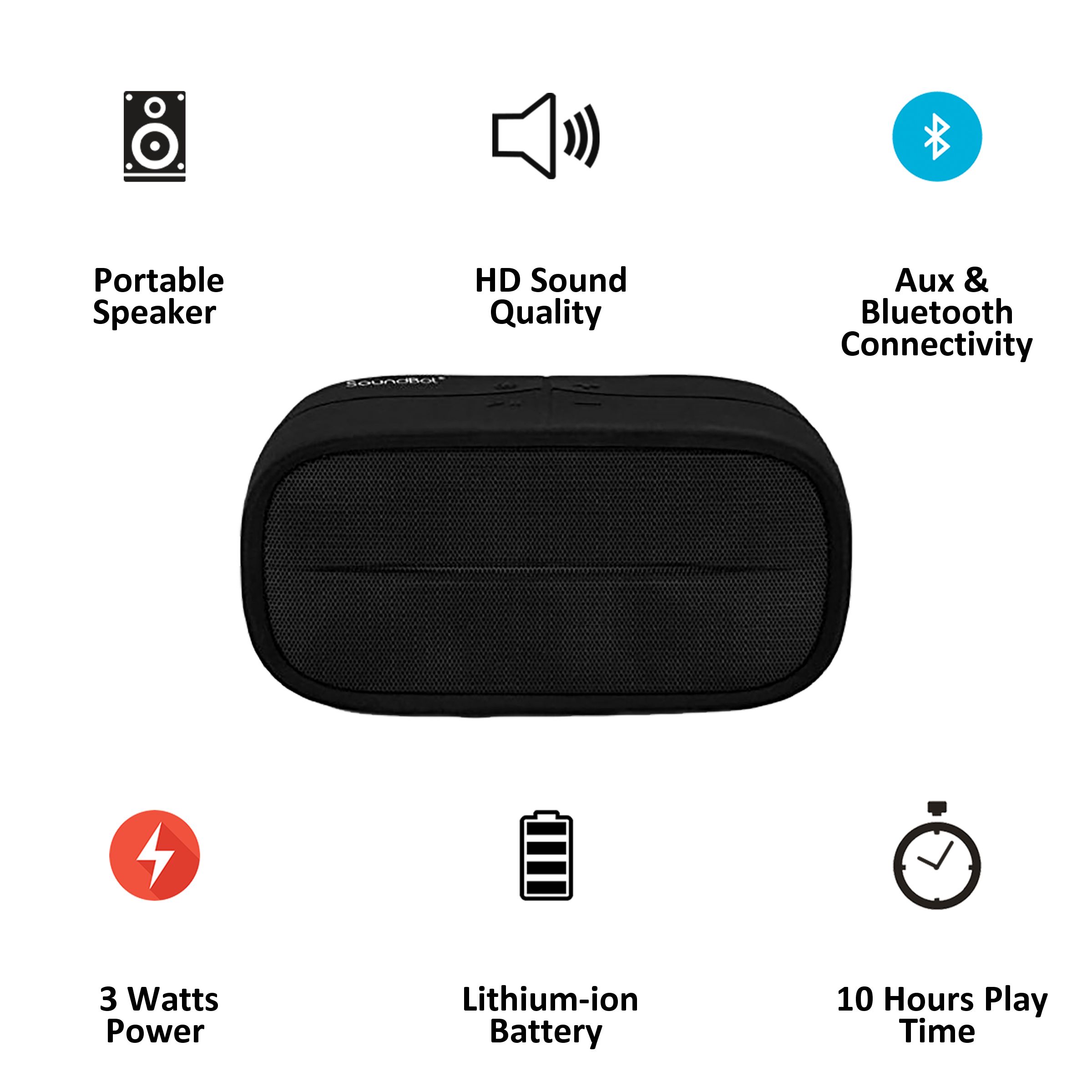 SoundBot SB572 3W Portable Bluetooth Speaker (HD Sound, 5.1 Channel, Black)_3