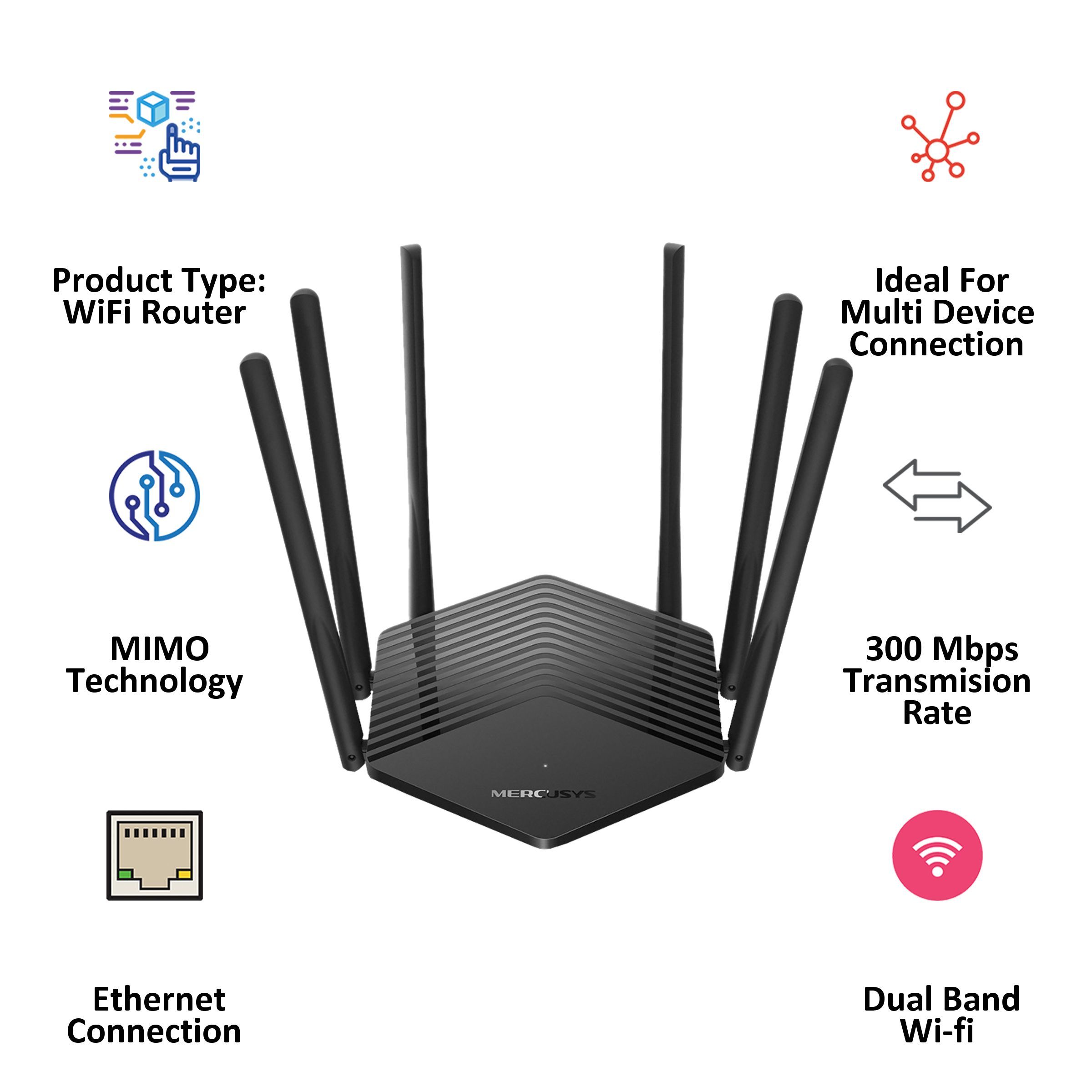 MERCUSYS AC Dual Band Wi-Fi 5 Router (6 Antennas, 2 LAN Ports, MU-MIMO, Black) MERCUSYS AC Dual Band Wi-Fi 5 Router (6 Antennas, 2 LAN Ports, MU-MIMO, Black)_4