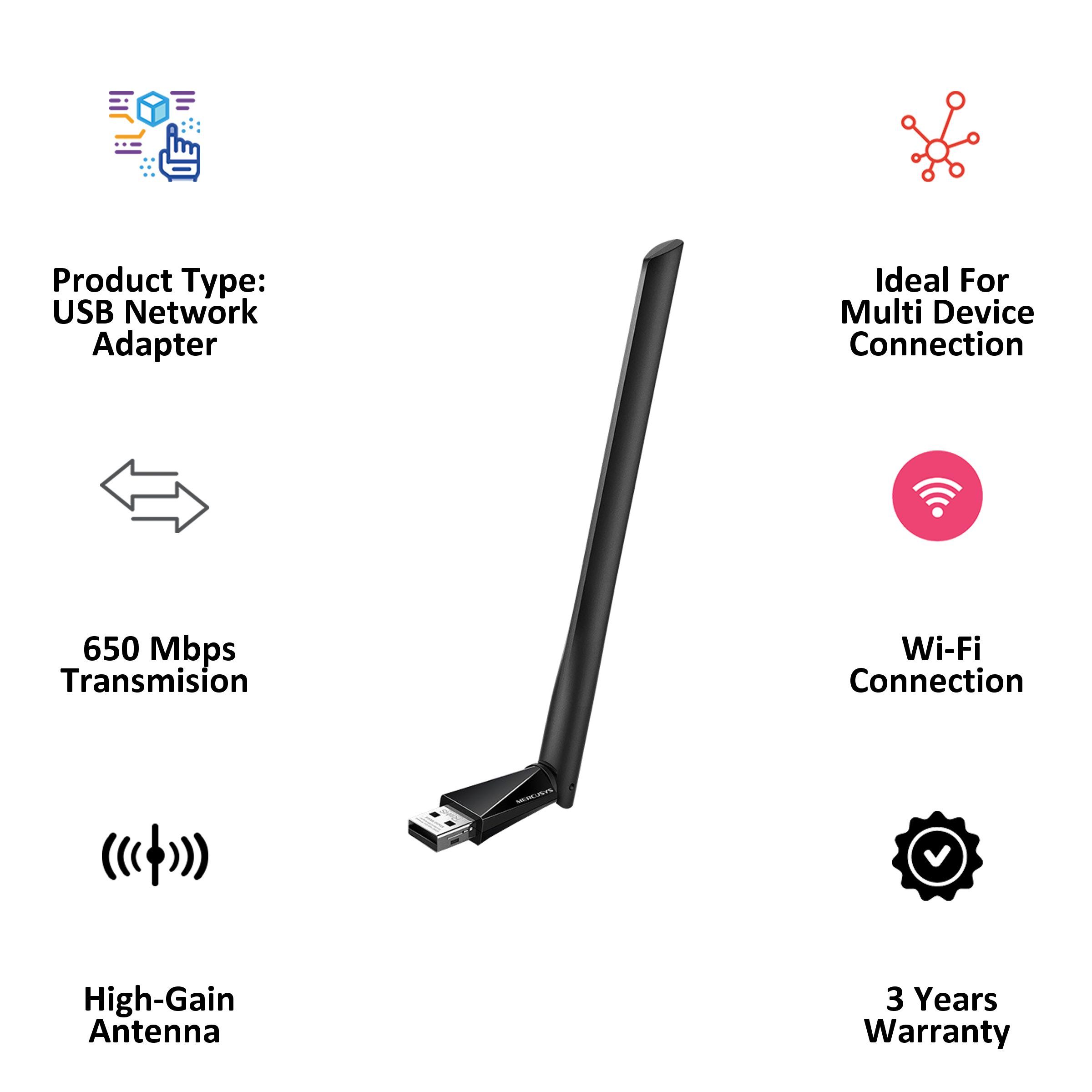 MERCUSYS MU6H Dual Band Network Adapter (1 Antenna, High-Gain Antenna, Plug and Play without CD, Black)_4