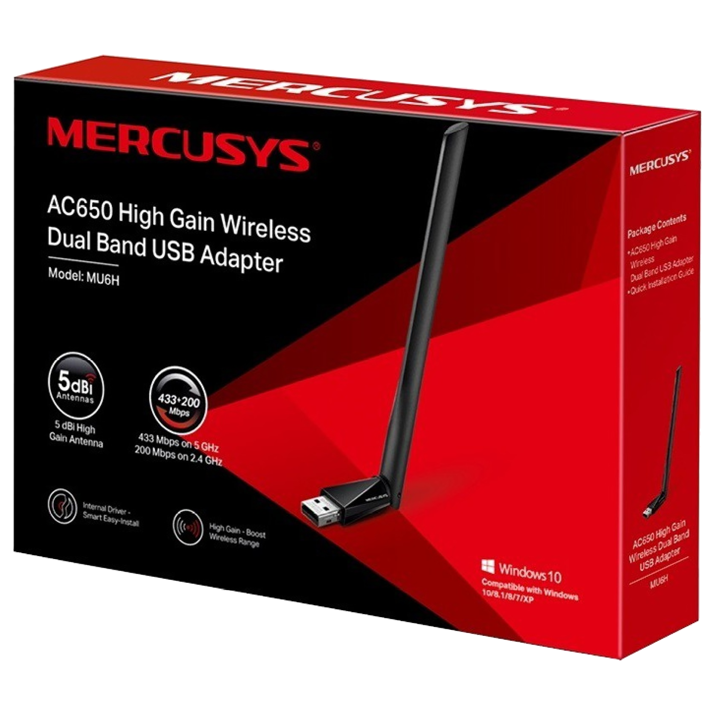 MERCUSYS MU6H Dual Band Network Adapter (1 Antenna, High-Gain Antenna, Plug and Play without CD, Black)_6