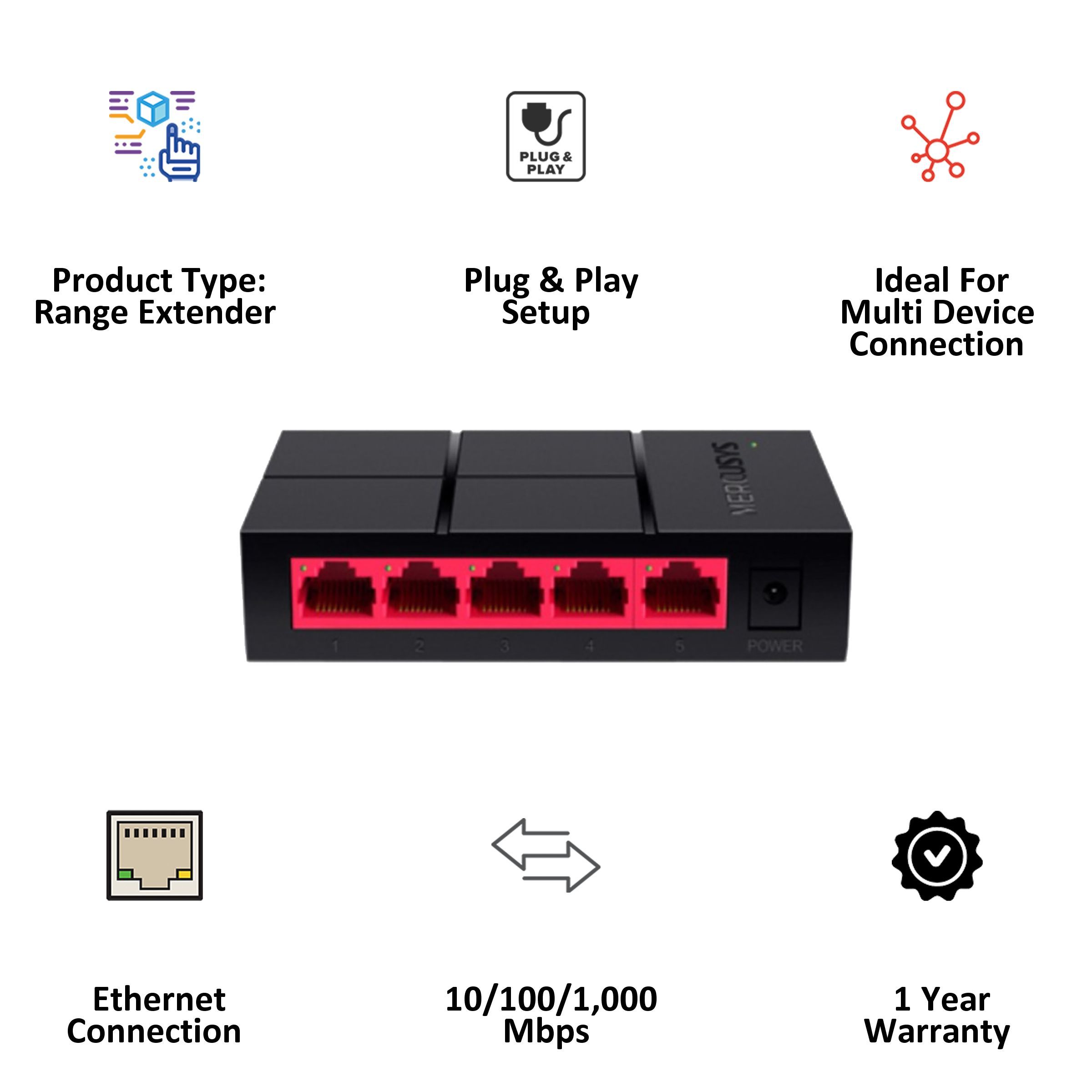MERCUSYS 5 Ports Switch/Plug (Green Ethernet Technology, MS105G, Black) MERCUSYS 5 Ports Switch/Plug (Green Ethernet Technology, MS105G, Black)_4