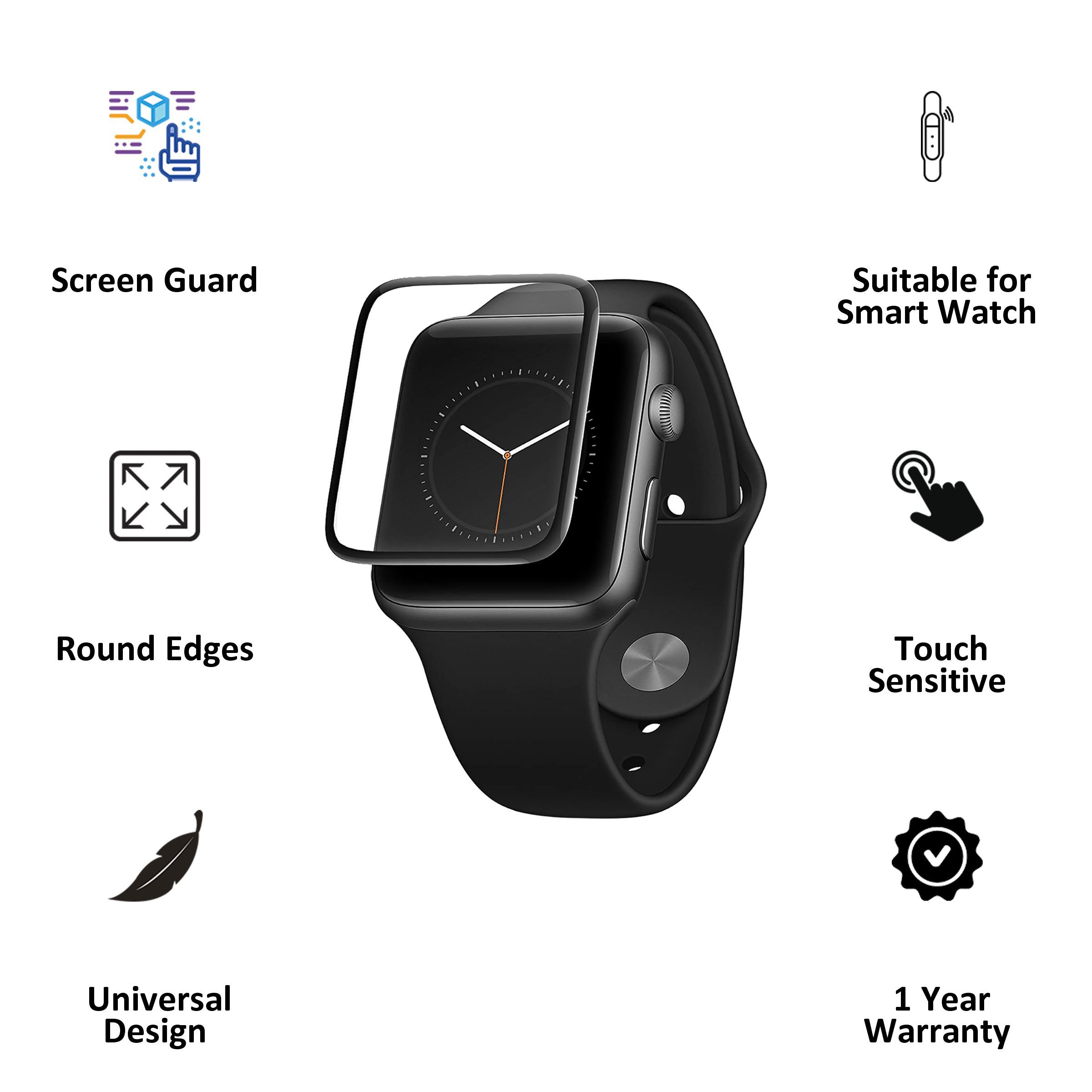 AT&T AWTG-42 Tempered Glass Screen Guard For Apple Watch Series 1/2/3 - 42mm (Dust And Fingerprint Resistant, Black)_2