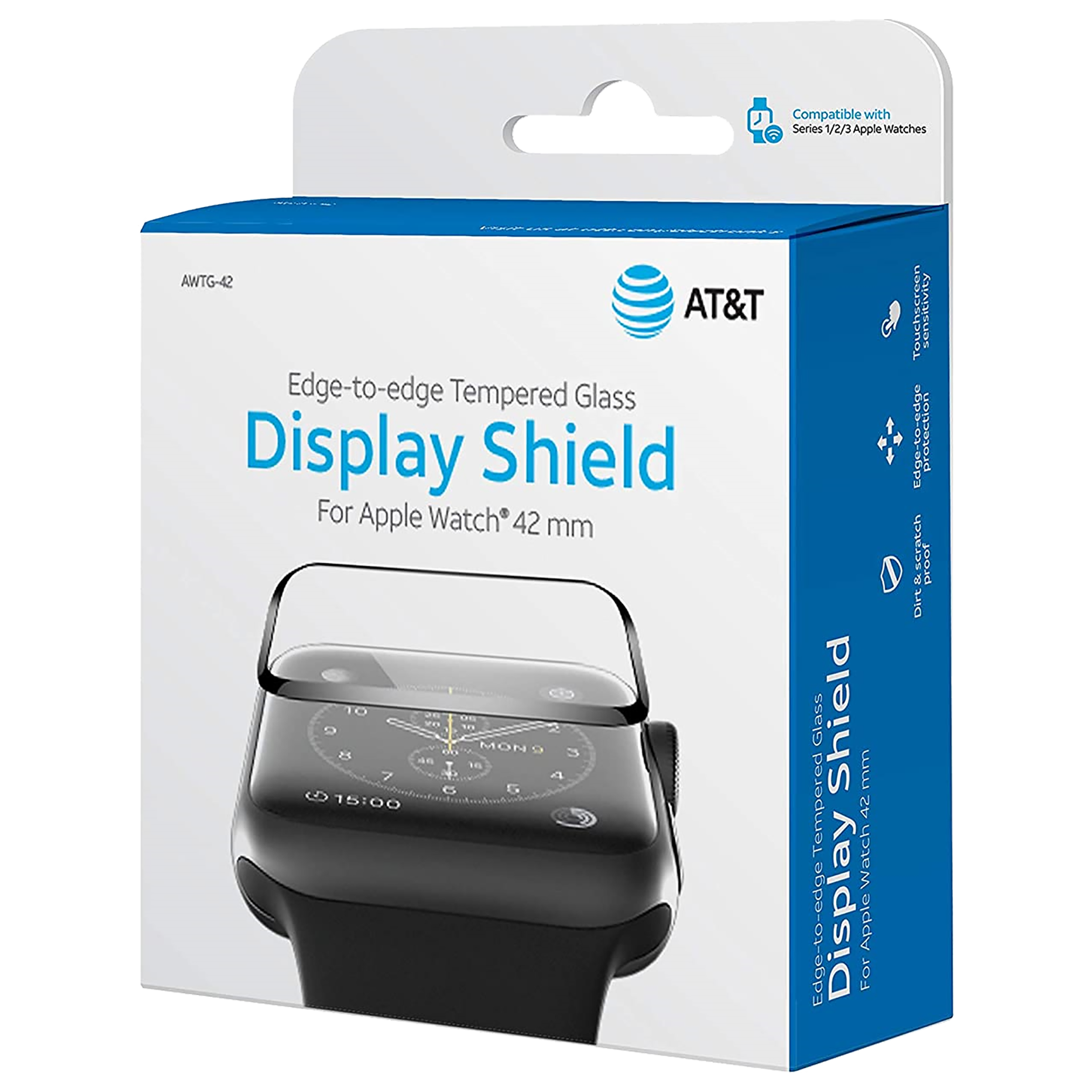 AT&T AWTG-42 Tempered Glass Screen Guard For Apple Watch Series 1/2/3 - 42mm (Dust And Fingerprint Resistant, Black)_4
