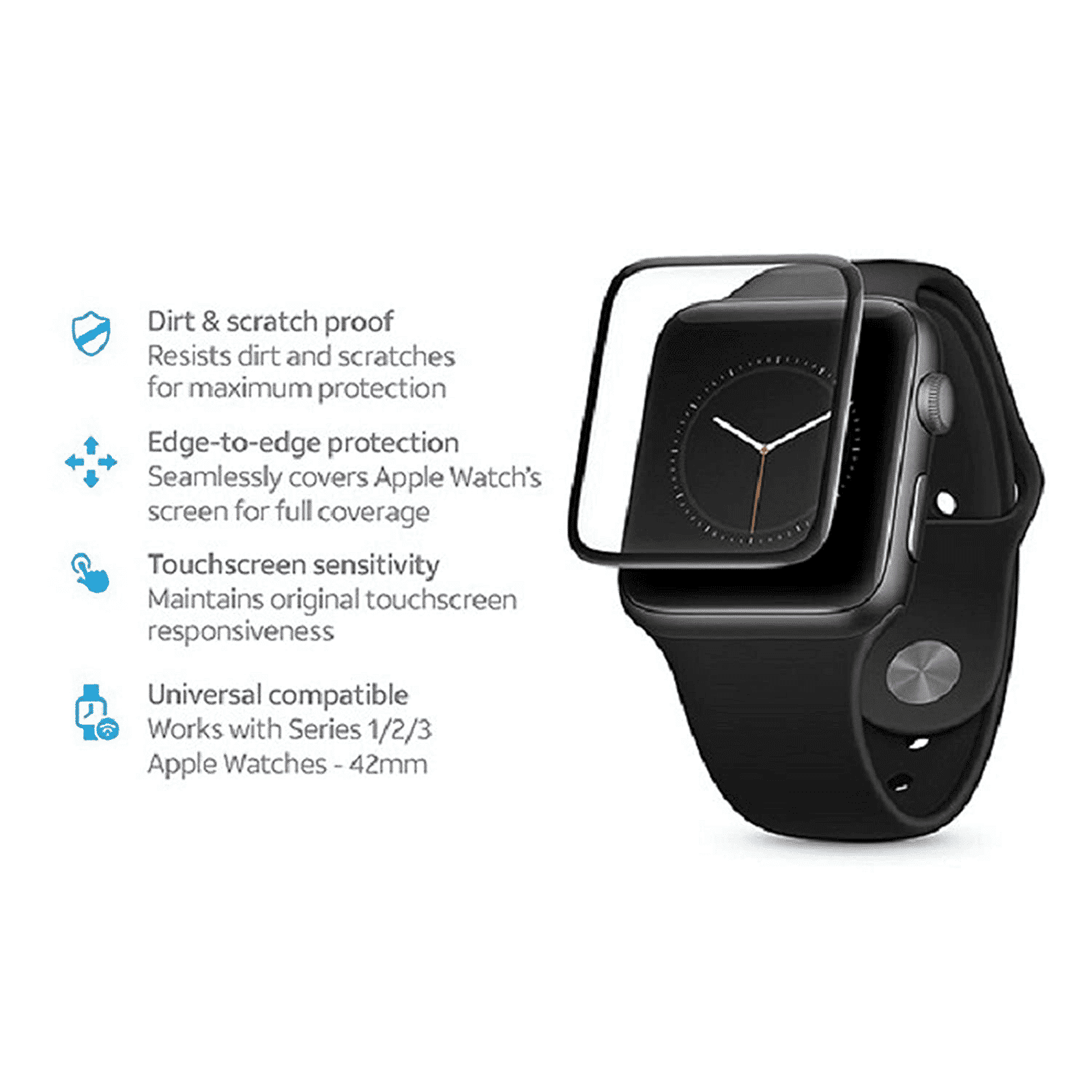 AT&T AWTG-42 Tempered Glass Screen Guard For Apple Watch Series 1/2/3 - 42mm (Dust And Fingerprint Resistant, Black)_8
