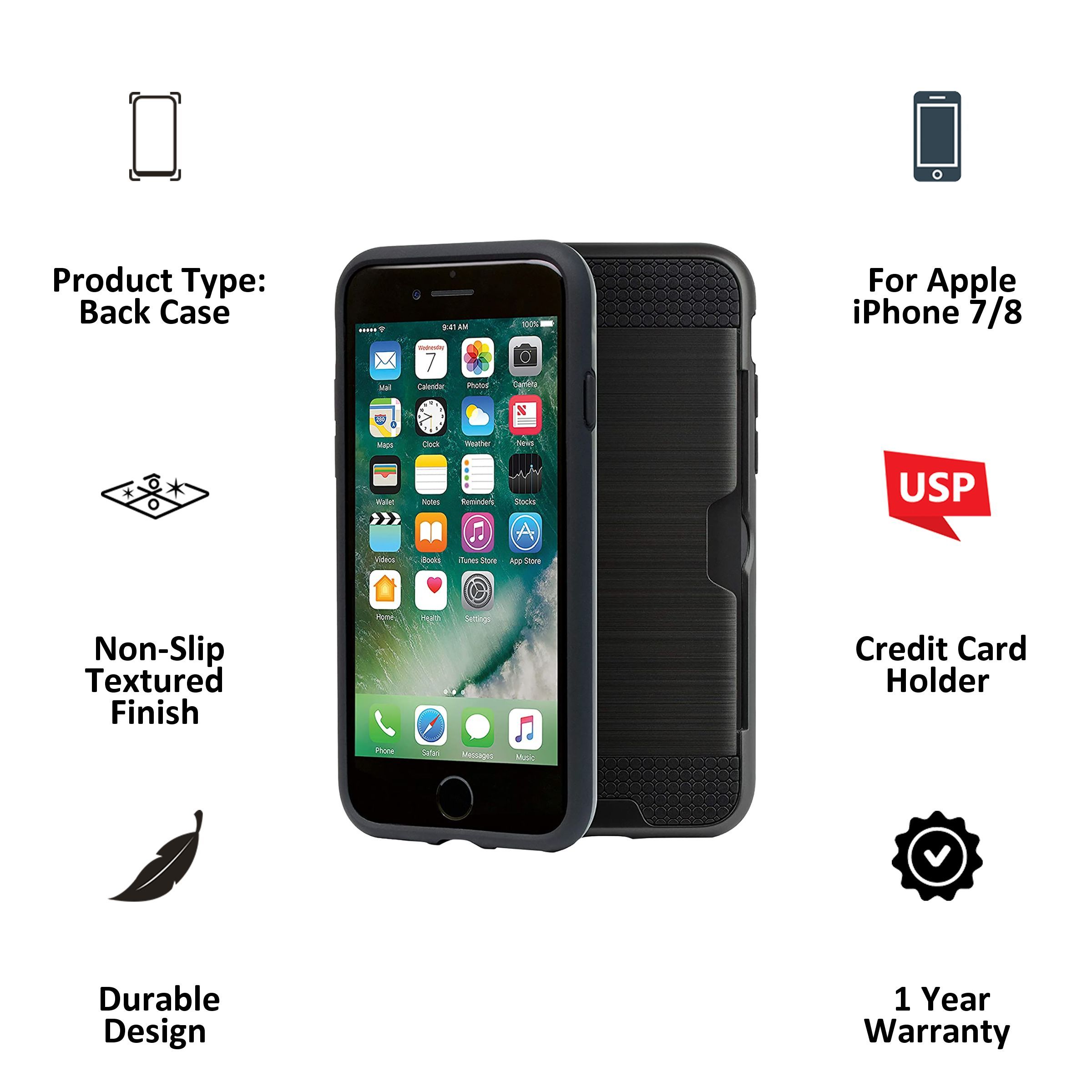 AT&T WPC1 Back Cover for Apple iPhone 7 and iPhone 8 (Credit Card Holder, Black)_4