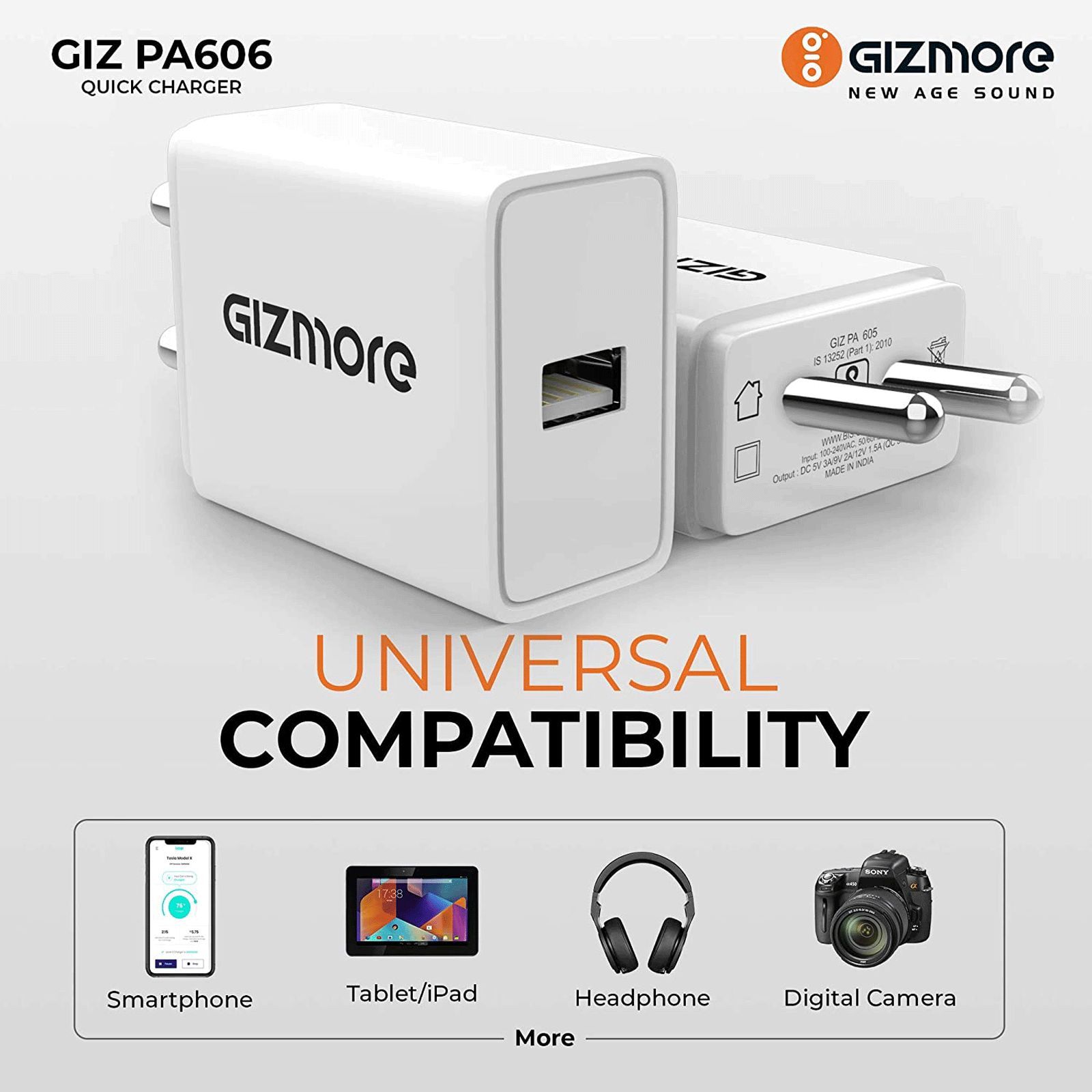 GIZmore Giz 18W Type C Fast Charger (USB Type C Cable, Over Voltage Protection, White)_4