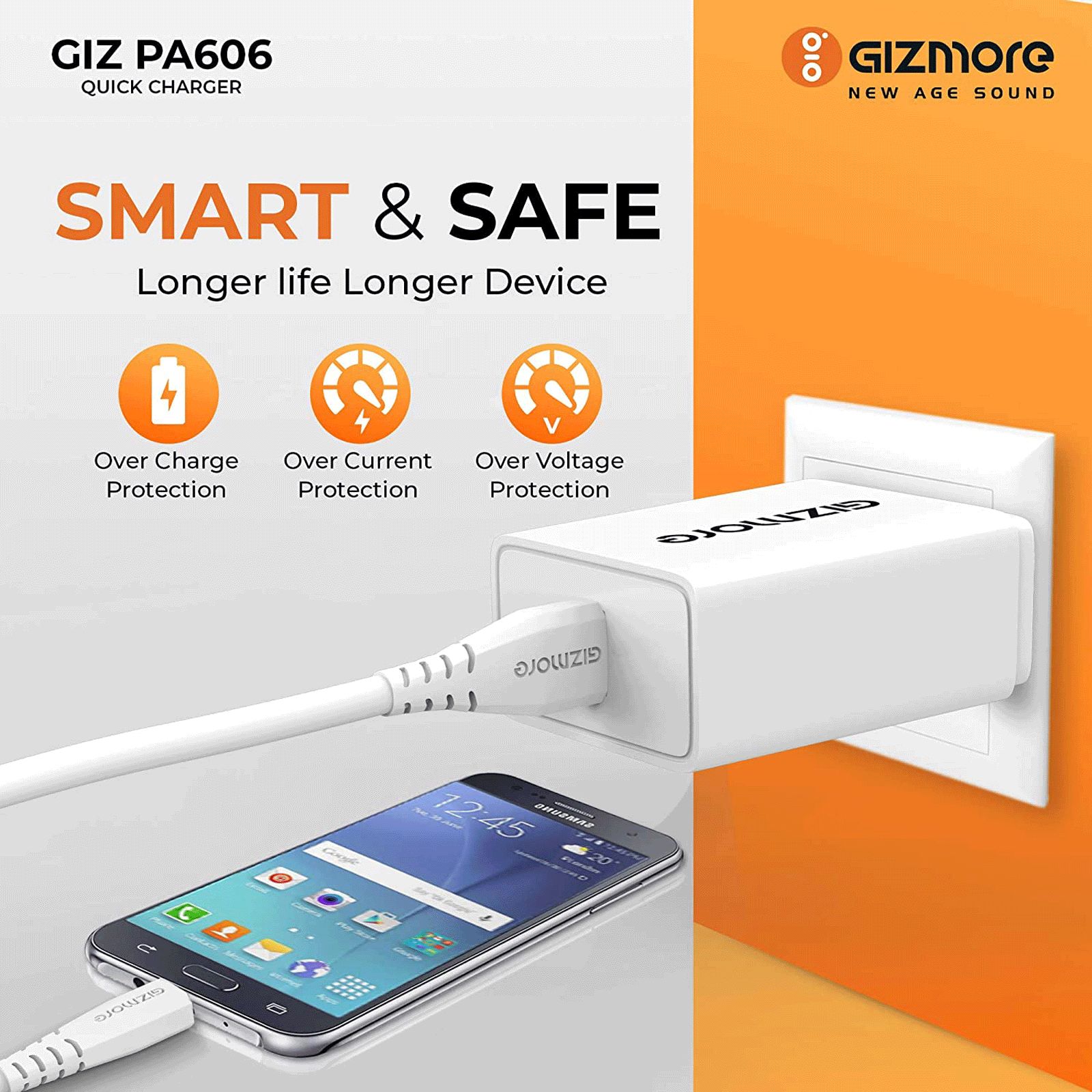 GIZmore Giz 18W Type C Fast Charger (USB Type C Cable, Over Voltage Protection, White)_5