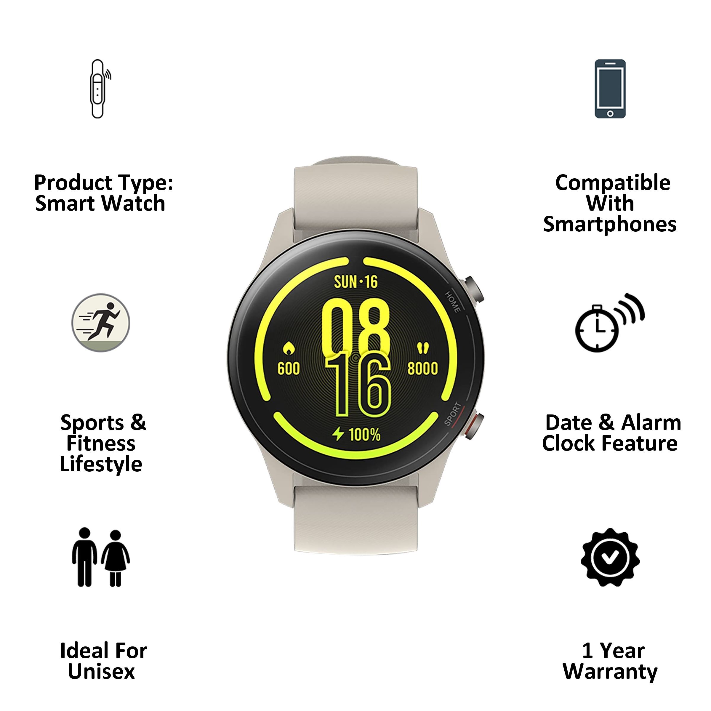 Xiaomi Revolve Active Smartwatch (GPS, 35.33mm) (Alexa Built-In, BHR4725IN, Black/Beige, Sport Band)_3