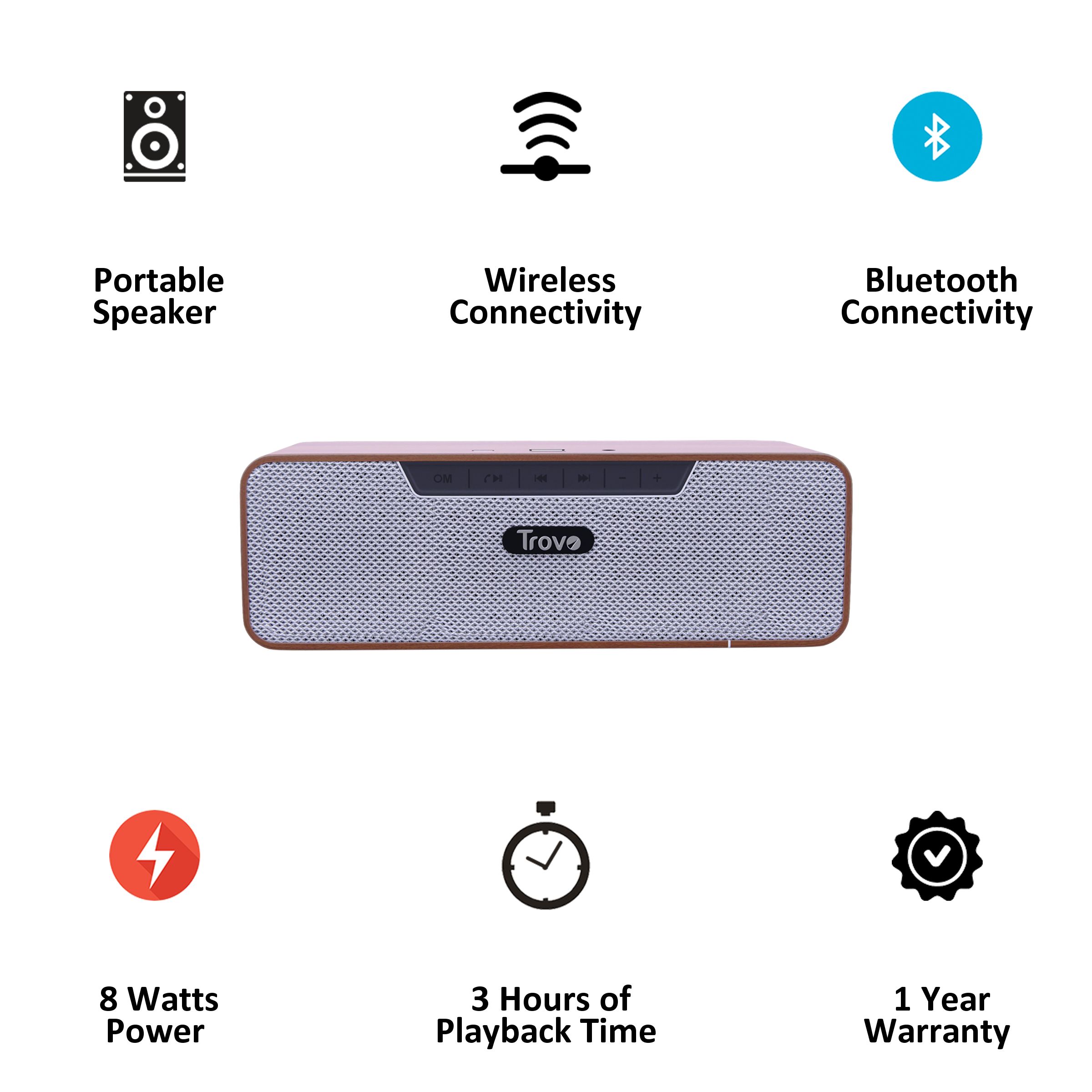 Trovo Wooden 8W Portable Bluetooth Speaker (5.1 Channel, 3 Hours Playtime, Brown)_3