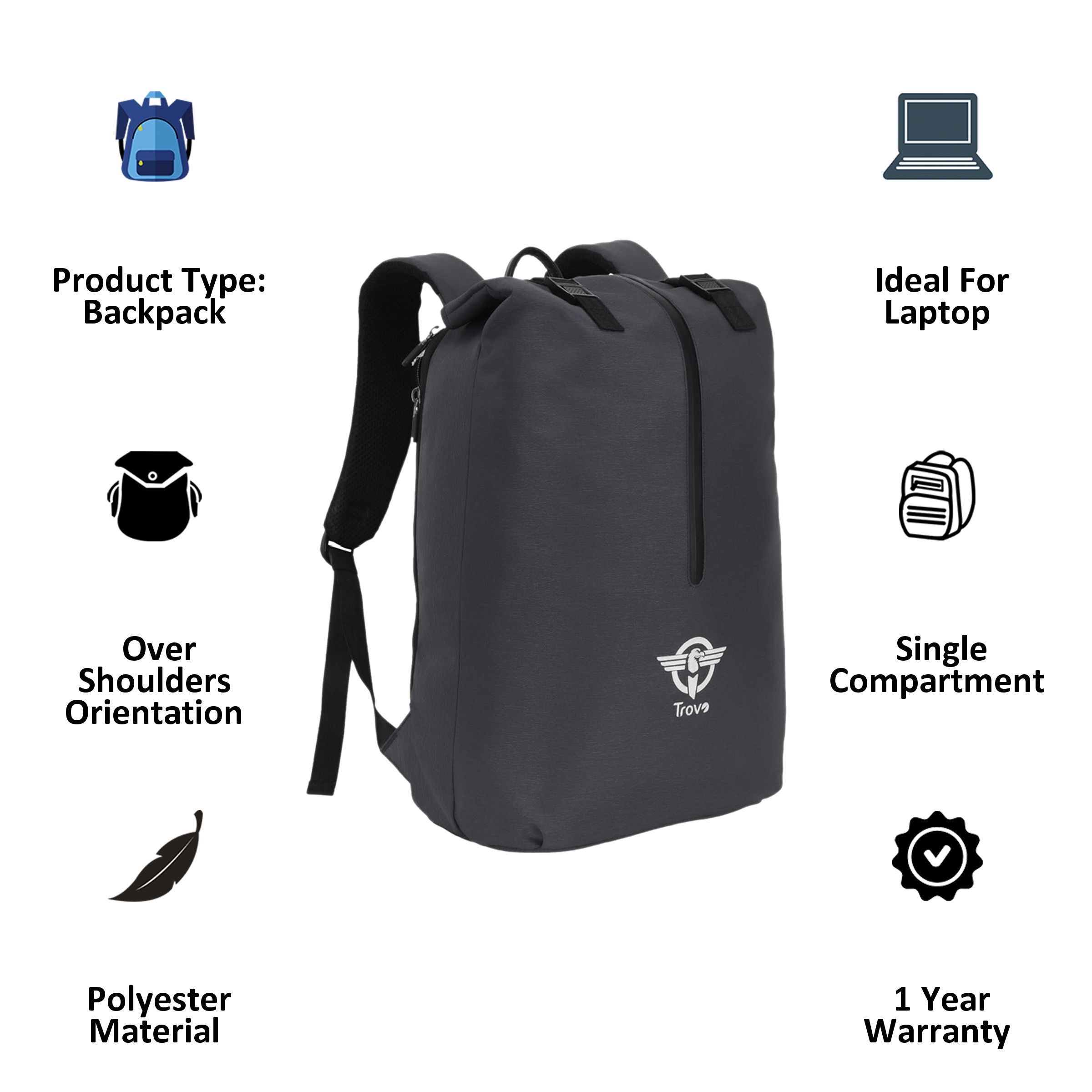 Trovo Champ Pro Plus Polyester Backpack for Laptop (Shock Proof, TLB-82-BLACK, Black)_3