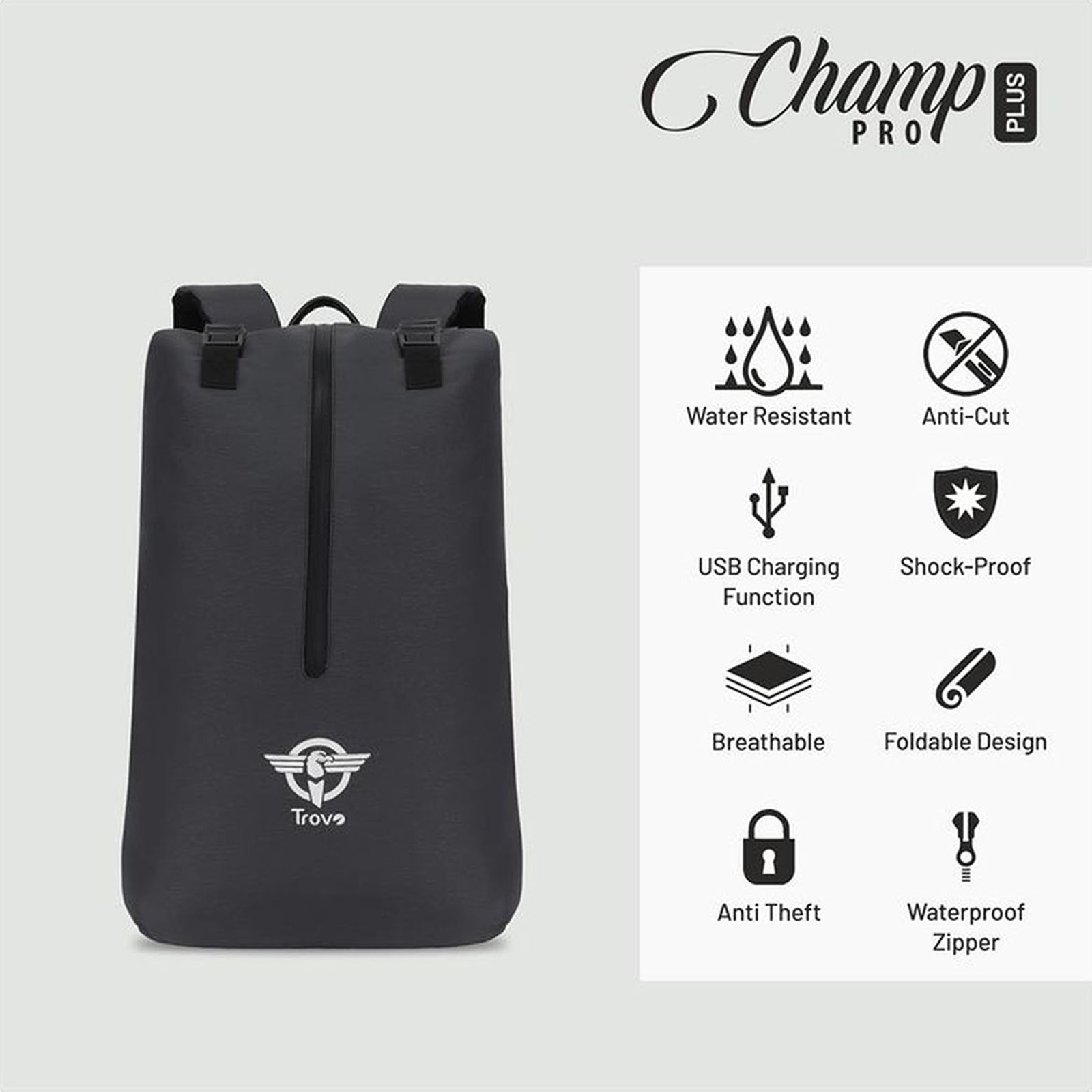 Trovo Champ Pro Plus Polyester Backpack for Laptop (Shock Proof, TLB-82-BLACK, Black)_6