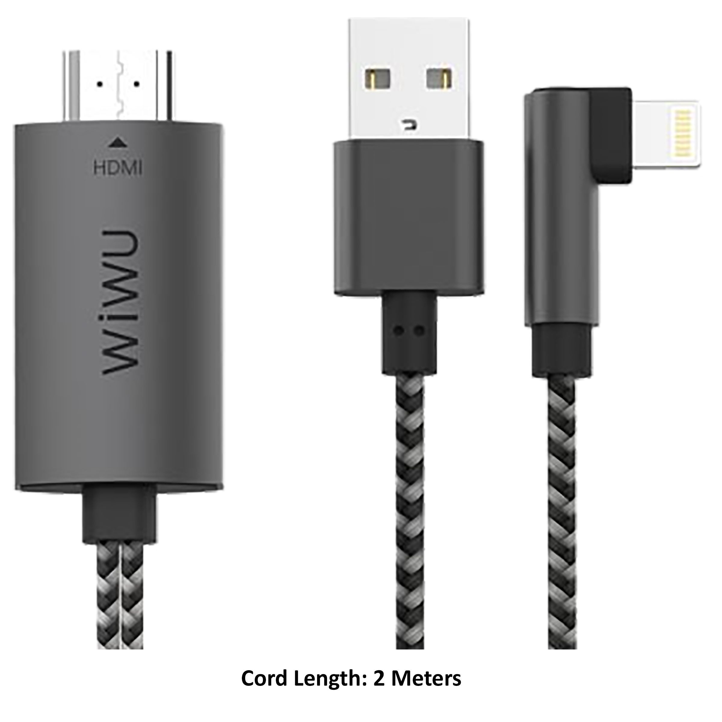 WiWU X7 2 Meter HDMI (Type-A) to Lightning/USB 2.0 (Type-A) Video Display Cable (Eco-Friendly, WU3473, Black)_2
