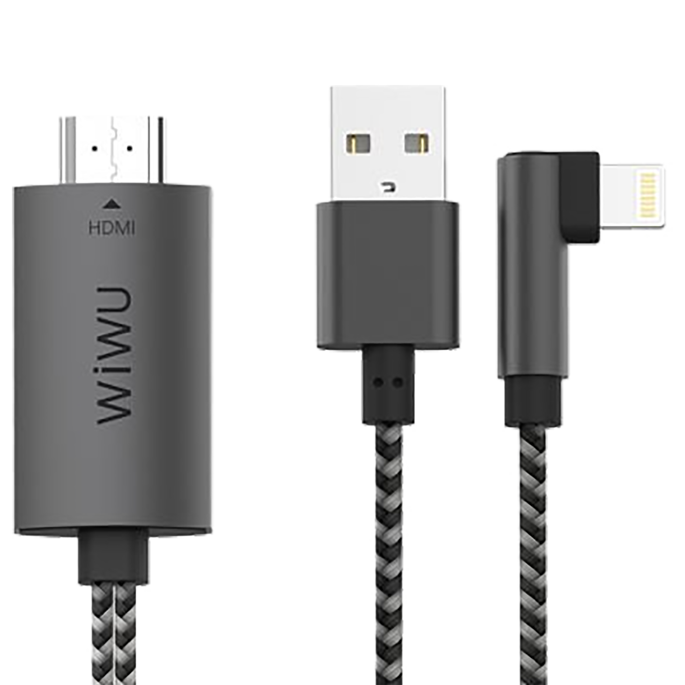 WiWU X7 2 Meter HDMI (Type-A) to Lightning/USB 2.0 (Type-A) Video Display Cable (Eco-Friendly, WU3473, Black)_1