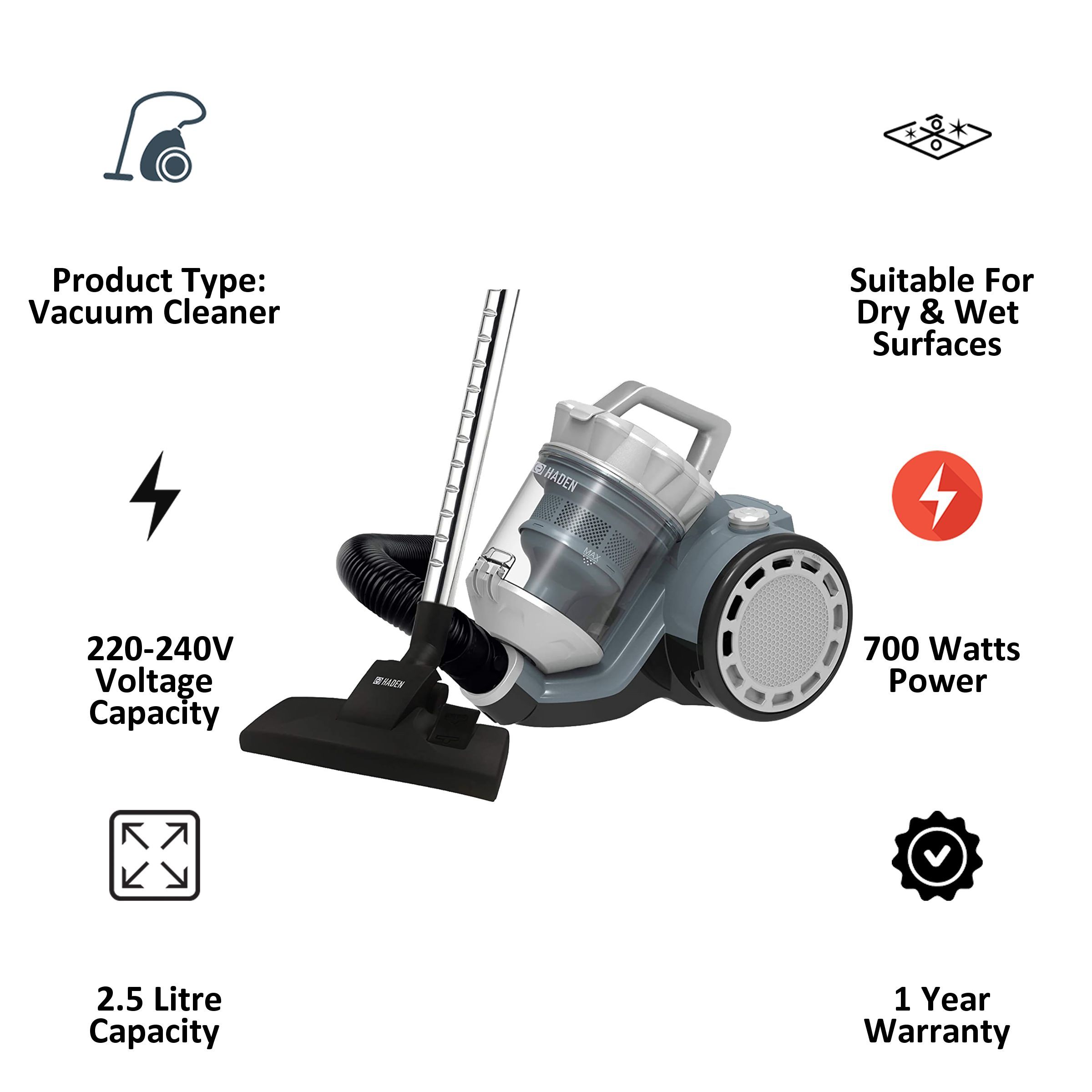 sabichi 700 Watts Wet & Dry Vacuum Cleaner (2.5 Litres Tank, 195272, Black)_4