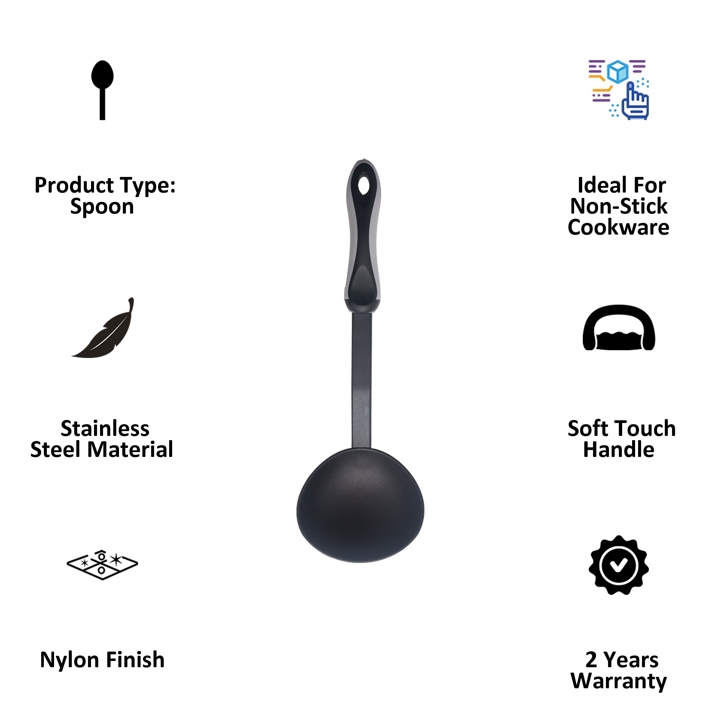 Sabichi Spoon (Soft Touch Grip Handle, Black) Sabichi Spoon (Soft Touch Grip Handle, Black)_3