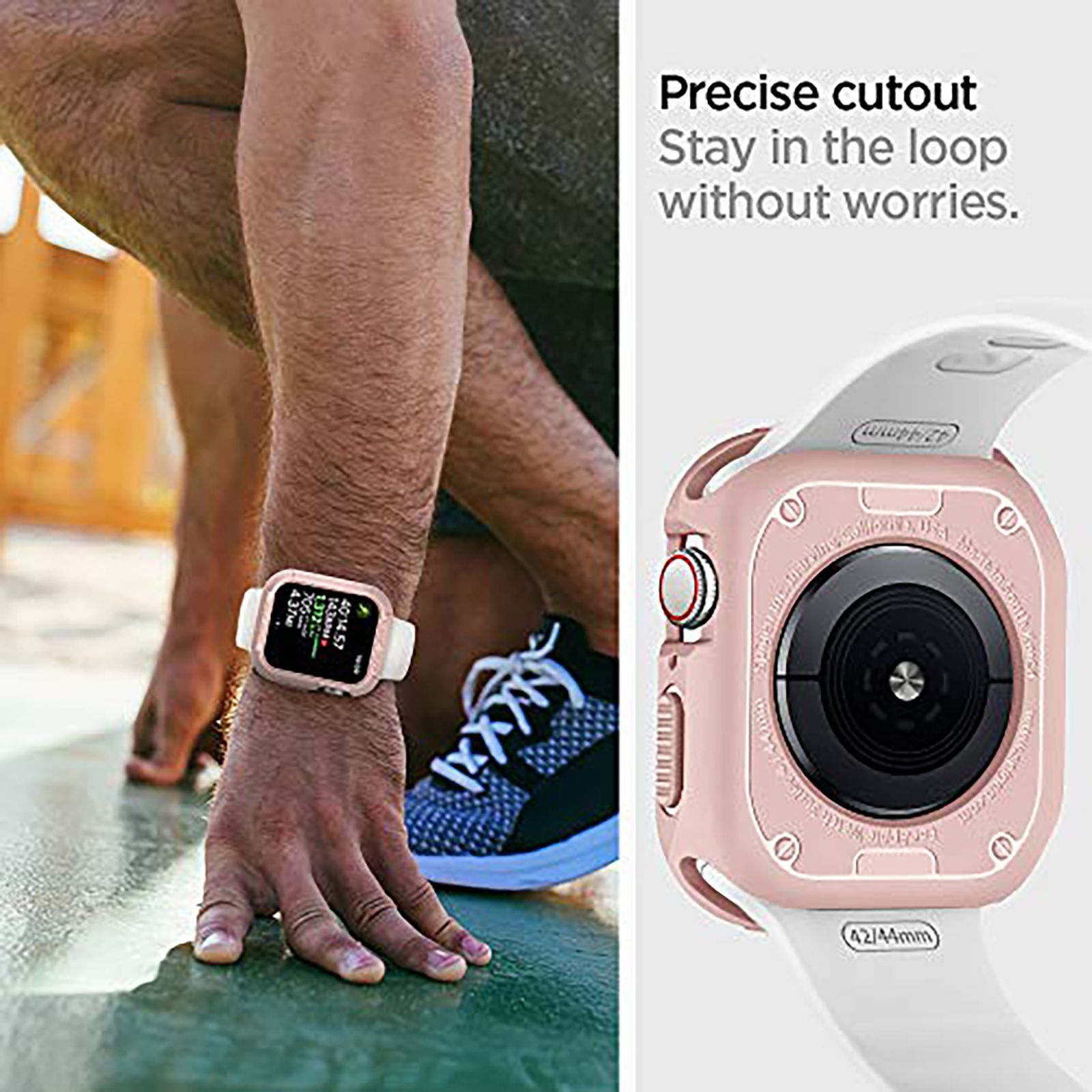 Spigen Rugged Armor TPU Case for Apple Watch Series SE 2, SE, 8, 7, 6, 5 & 4 (45mm / 44mm) (Shock-Absorbent Layer, Rose Gold)_11