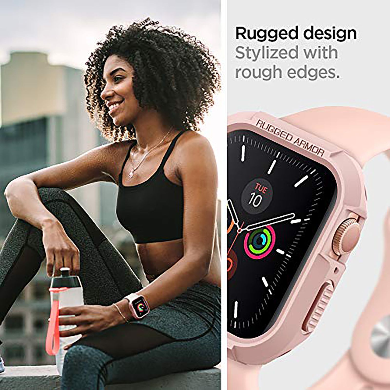 Spigen Rugged Armor TPU Case for Apple Watch Series SE 2, SE, 8, 7, 6, 5 & 4 (45mm / 44mm) (Shock-Absorbent Layer, Rose Gold)_12