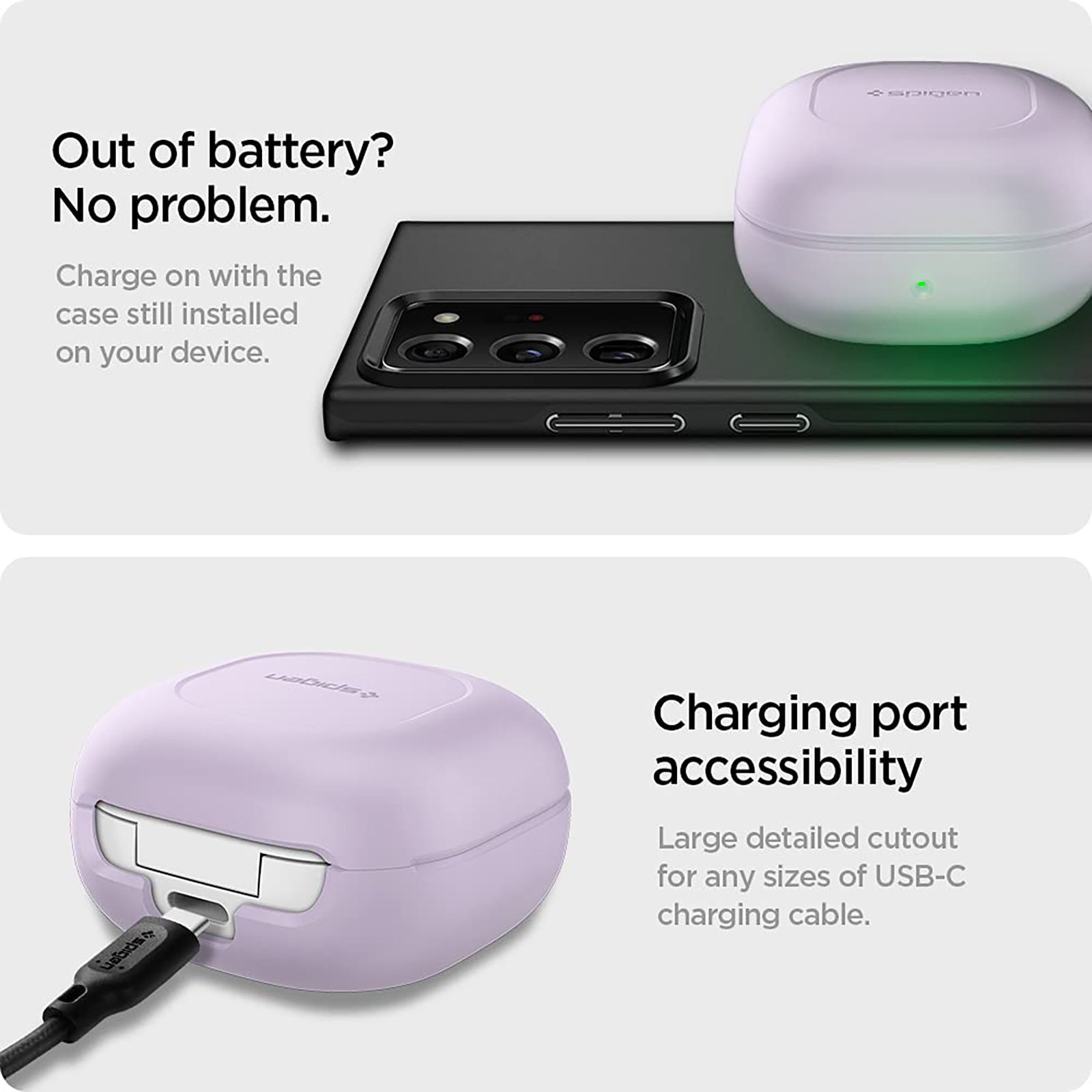 spigen Silicone Fit Silicone Full Cover Case For Galaxy Buds 2/Galaxy Buds Pro/Galaxy Buds Live (Cutout Supports The Power Light, ASD02108, Lavender)_12