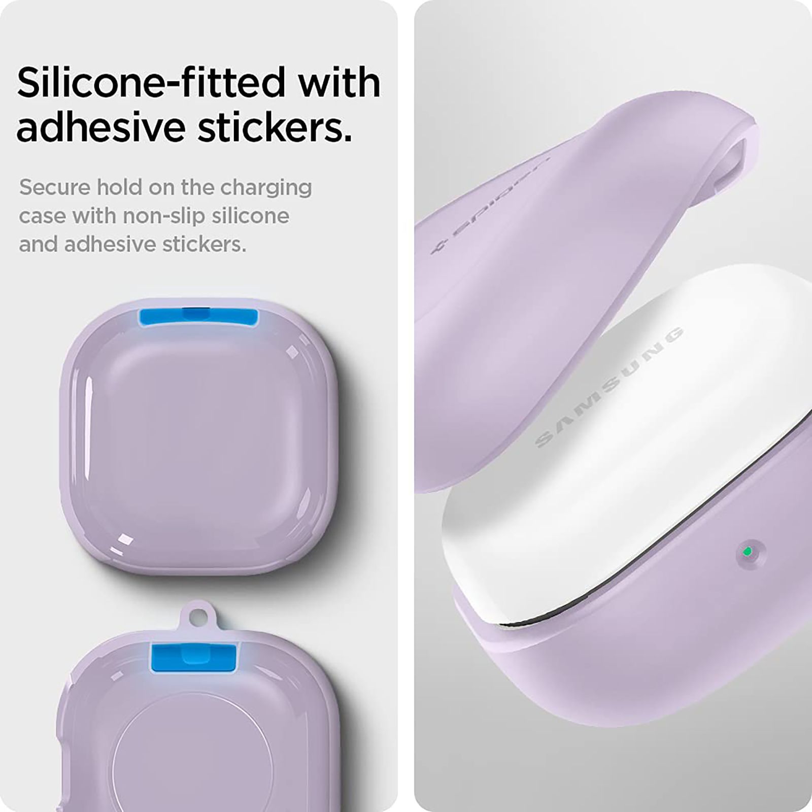 spigen Silicone Fit Silicone Full Cover Case For Galaxy Buds 2/Galaxy Buds Pro/Galaxy Buds Live (Cutout Supports The Power Light, ASD02108, Lavender)_13