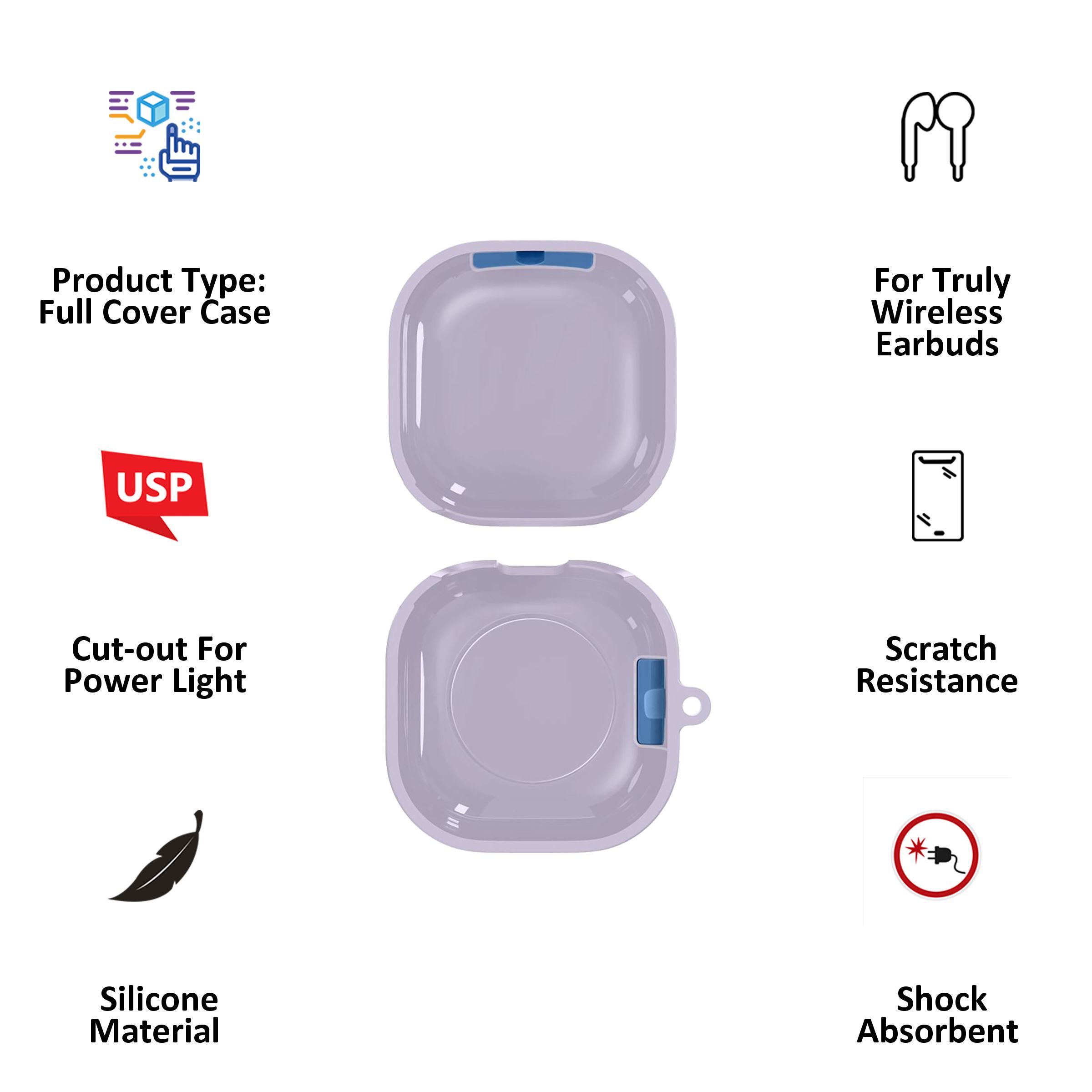 spigen Silicone Fit Silicone Full Cover Case For Galaxy Buds 2/Galaxy Buds Pro/Galaxy Buds Live (Cutout Supports The Power Light, ASD02108, Lavender)_6