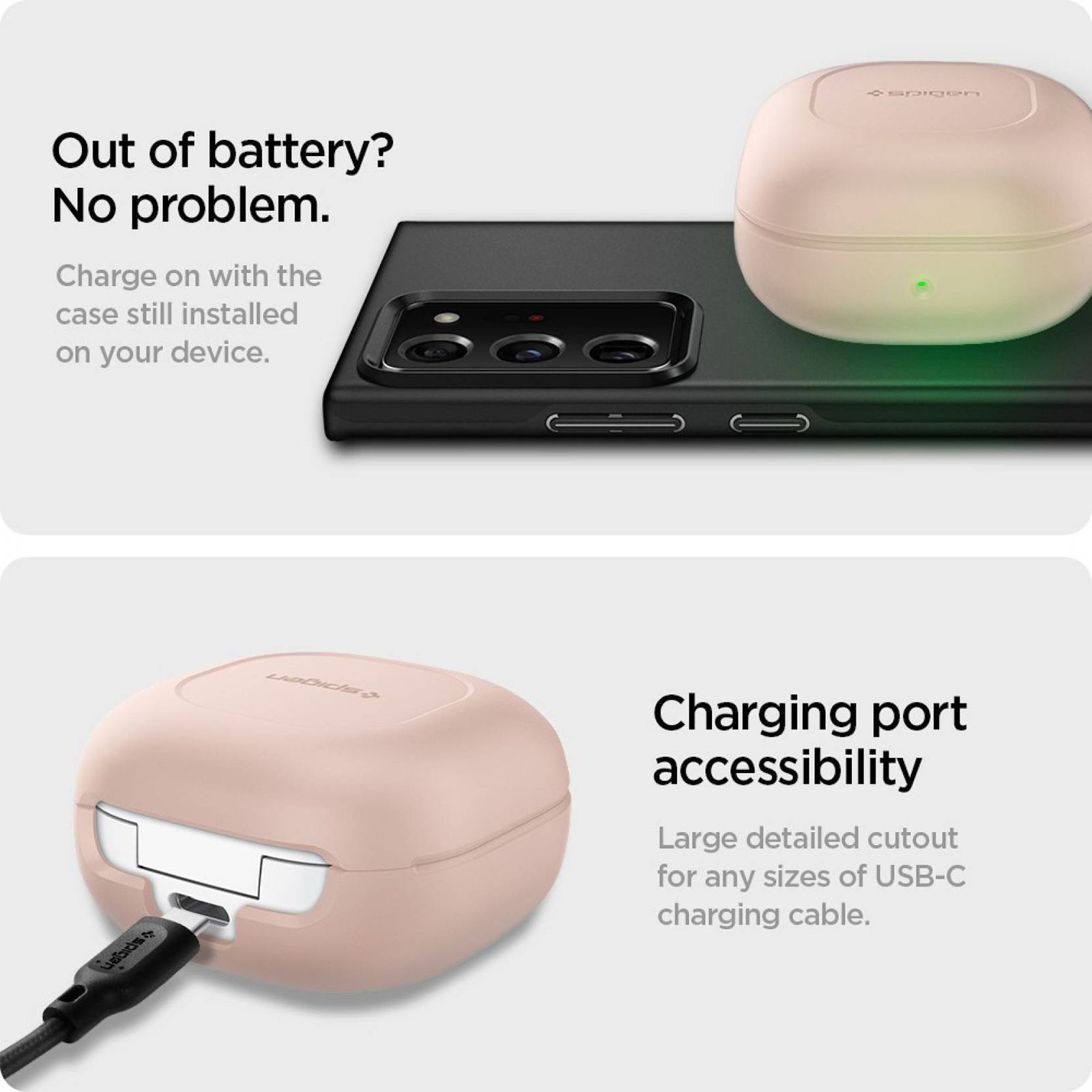 spigen Silicone Fit Silicone Full Cover Case For Galaxy Buds 2/Galaxy Buds Pro/Galaxy Buds Live (Cutout Supports The Power Light, ASD02106, Pink Sand)_11