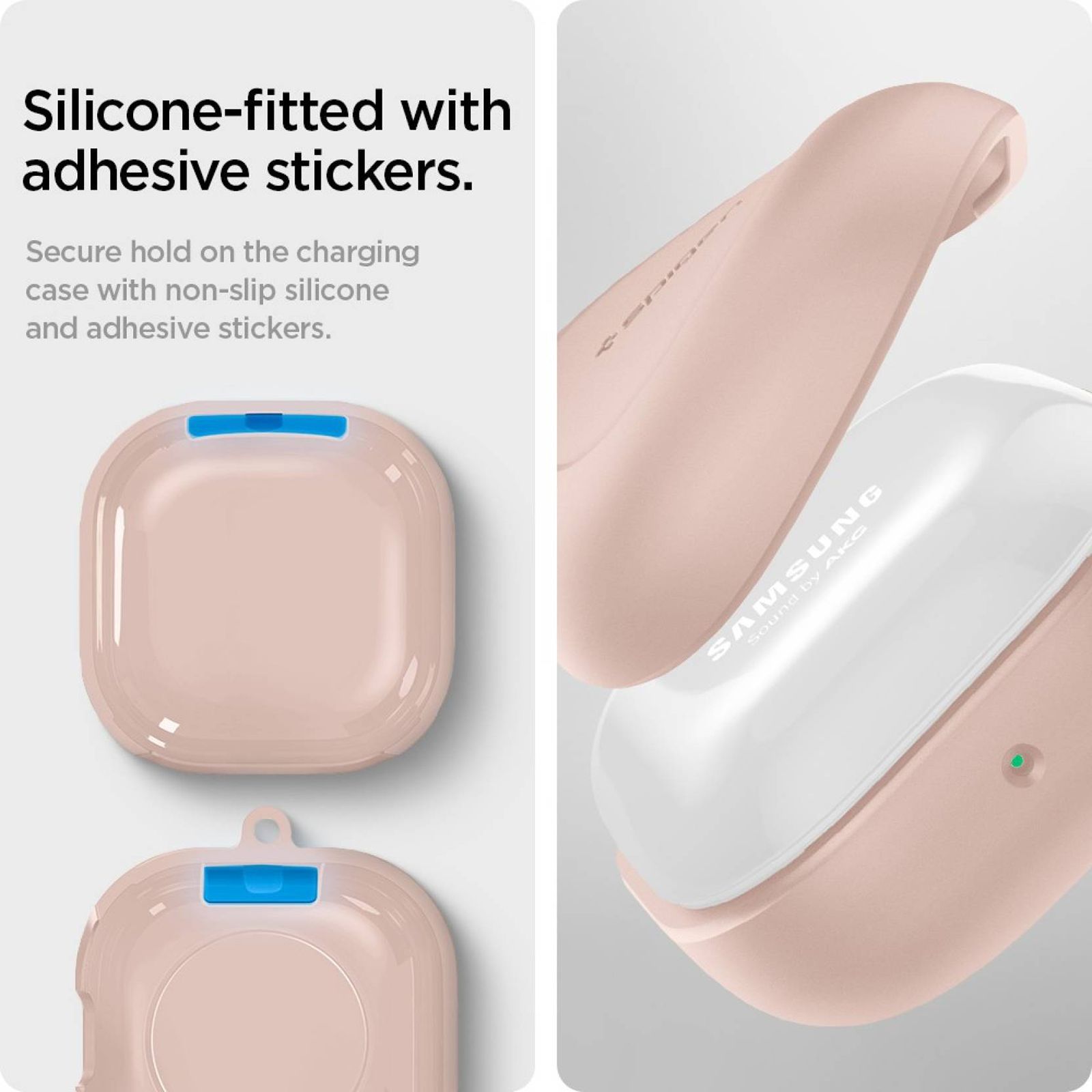 spigen Silicone Fit Silicone Full Cover Case For Galaxy Buds 2/Galaxy Buds Pro/Galaxy Buds Live (Cutout Supports The Power Light, ASD02106, Pink Sand)_12