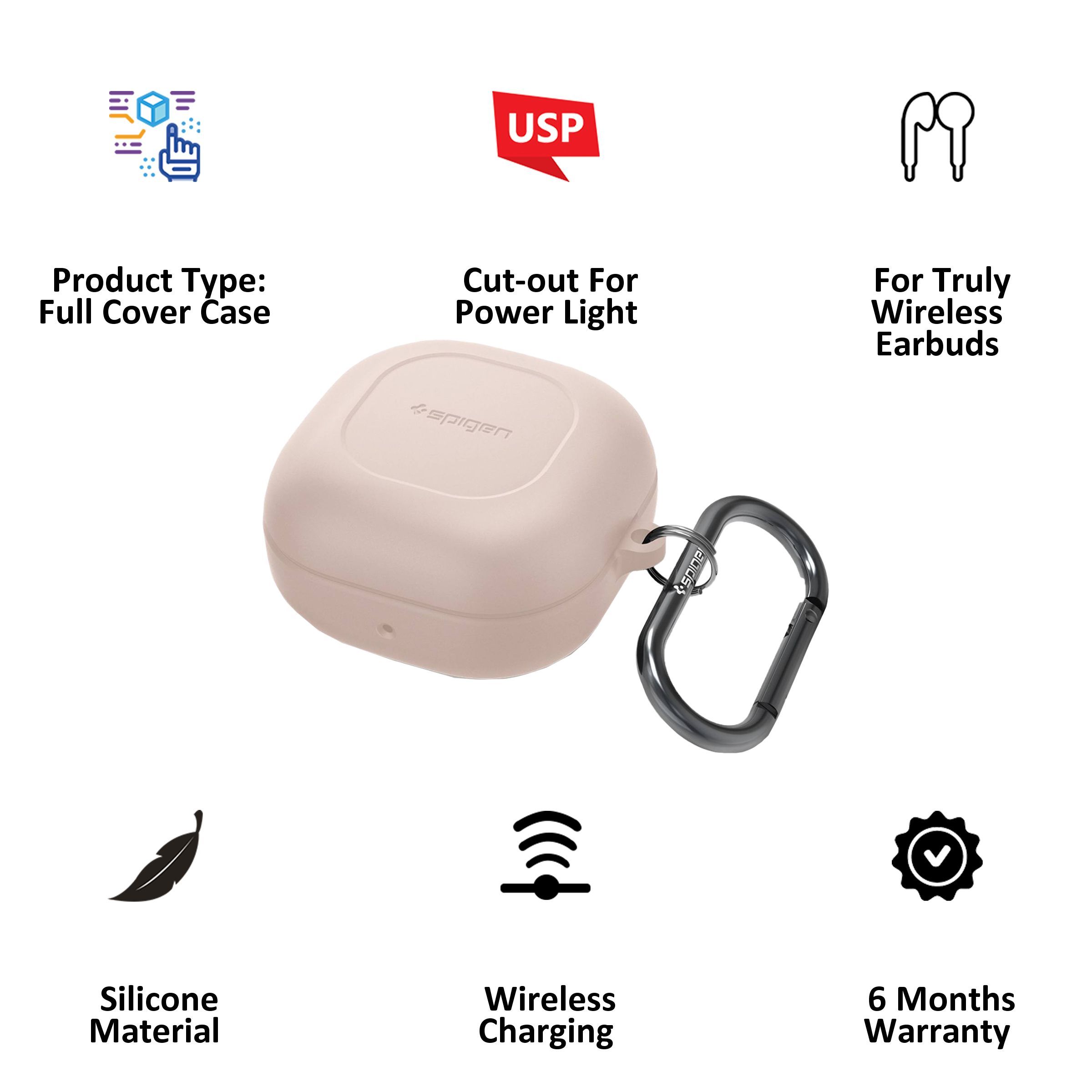 spigen Silicone Fit Silicone Full Cover Case For Galaxy Buds 2/Galaxy Buds Pro/Galaxy Buds Live (Cutout Supports The Power Light, ASD02106, Pink Sand)_4