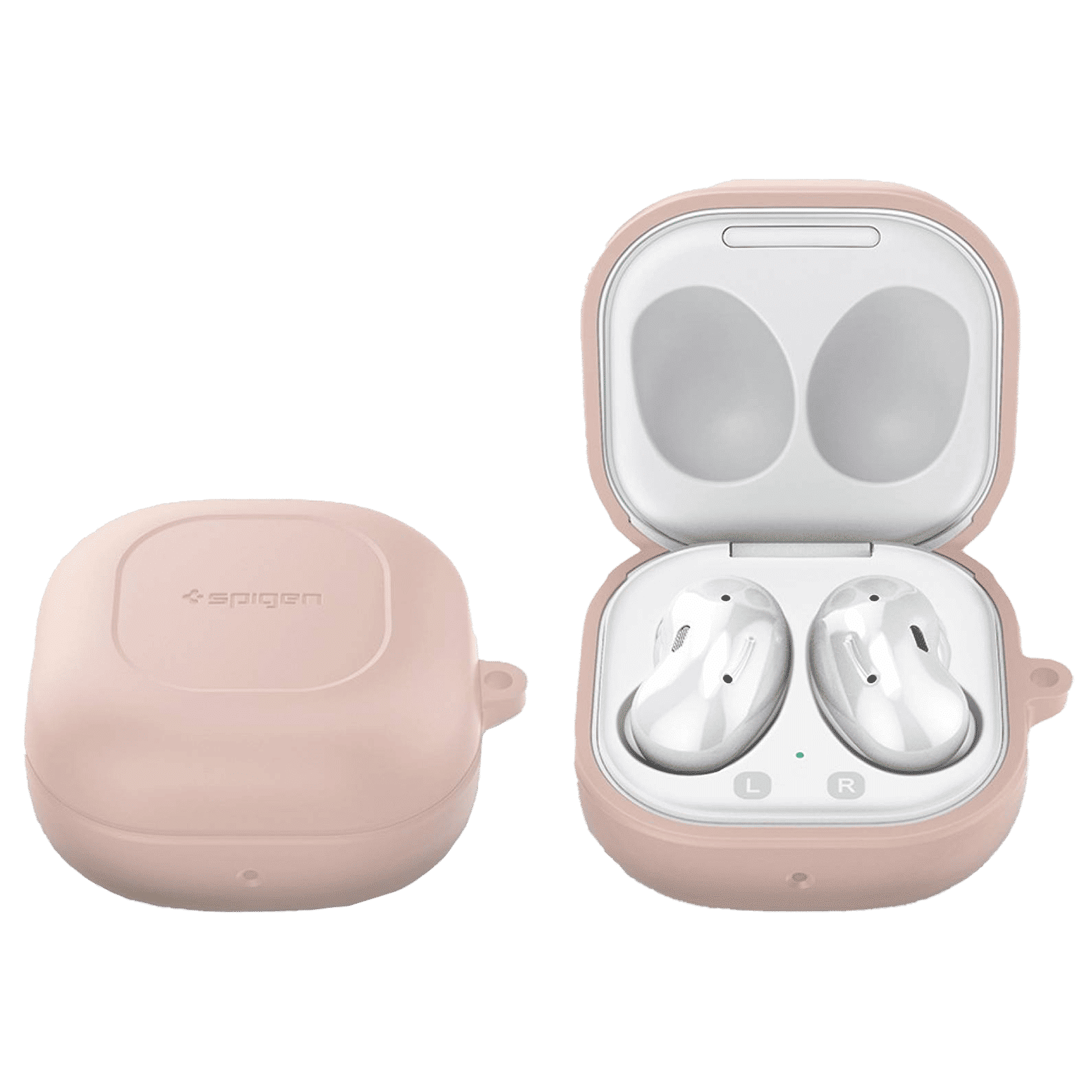 spigen Silicone Fit Silicone Full Cover Case For Galaxy Buds 2/Galaxy Buds Pro/Galaxy Buds Live (Cutout Supports The Power Light, ASD02106, Pink Sand)_9