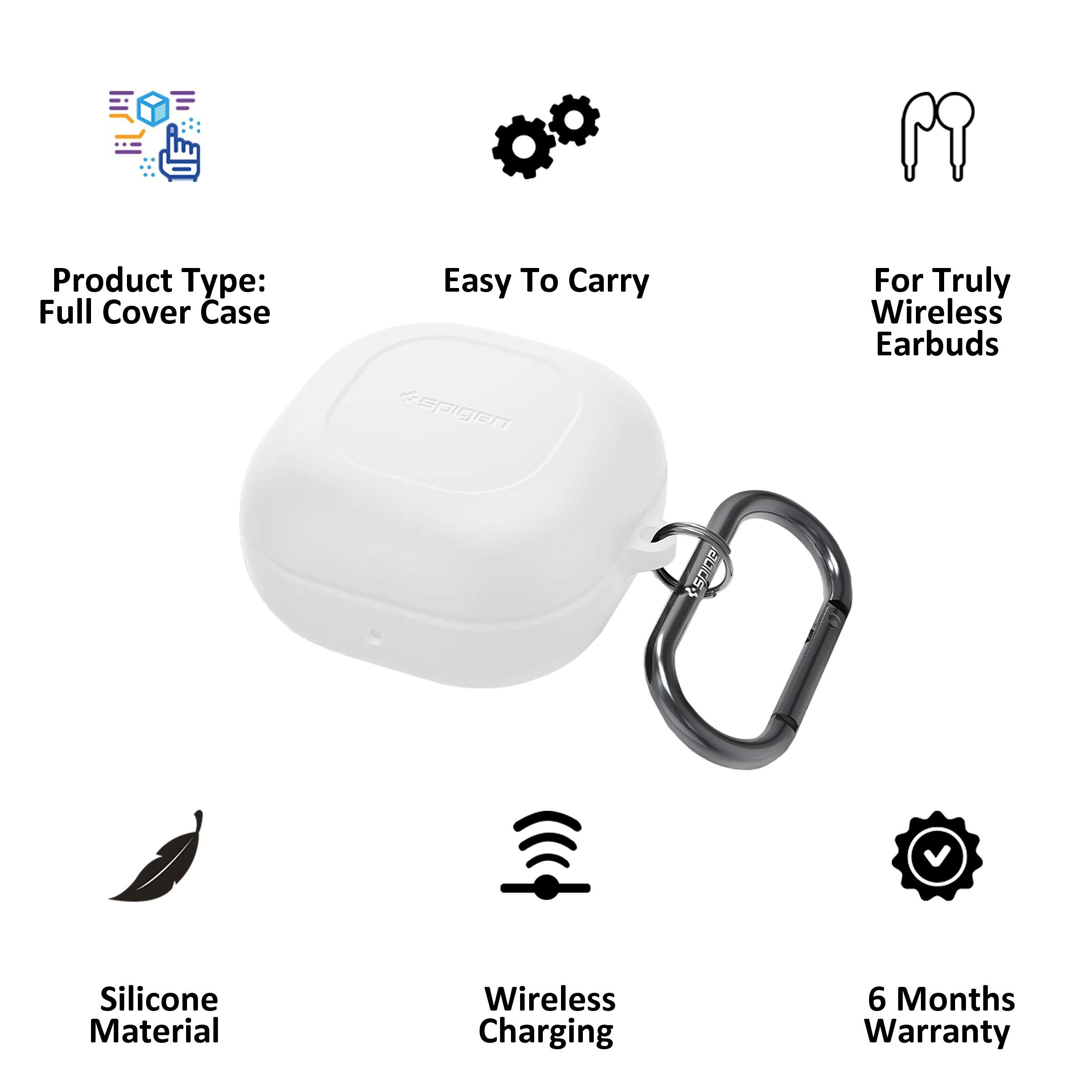 spigen Silicone Fit Silicone Full Cover Case For Galaxy Buds 2 (2021)/Galaxy Buds Pro (2021)/Galaxy Buds Live (2020) (East To Carry, ASD02105, White)_2