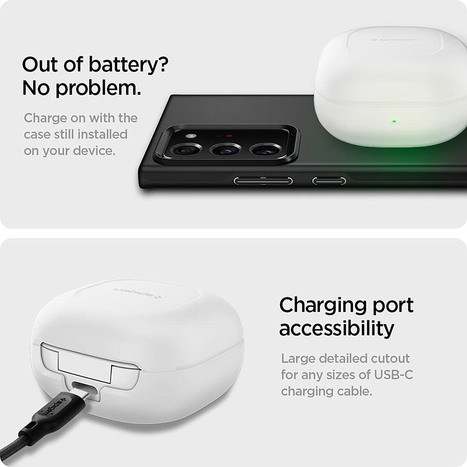 spigen Silicone Fit Silicone Full Cover Case For Galaxy Buds 2 (2021)/Galaxy Buds Pro (2021)/Galaxy Buds Live (2020) (East To Carry, ASD02105, White)_4