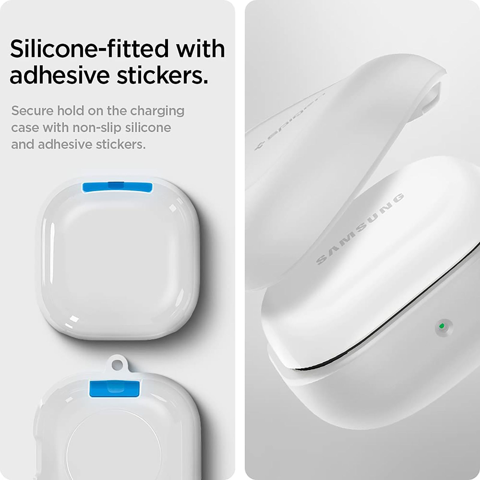 spigen Silicone Fit Silicone Full Cover Case For Galaxy Buds 2 (2021)/Galaxy Buds Pro (2021)/Galaxy Buds Live (2020) (East To Carry, ASD02105, White)_5