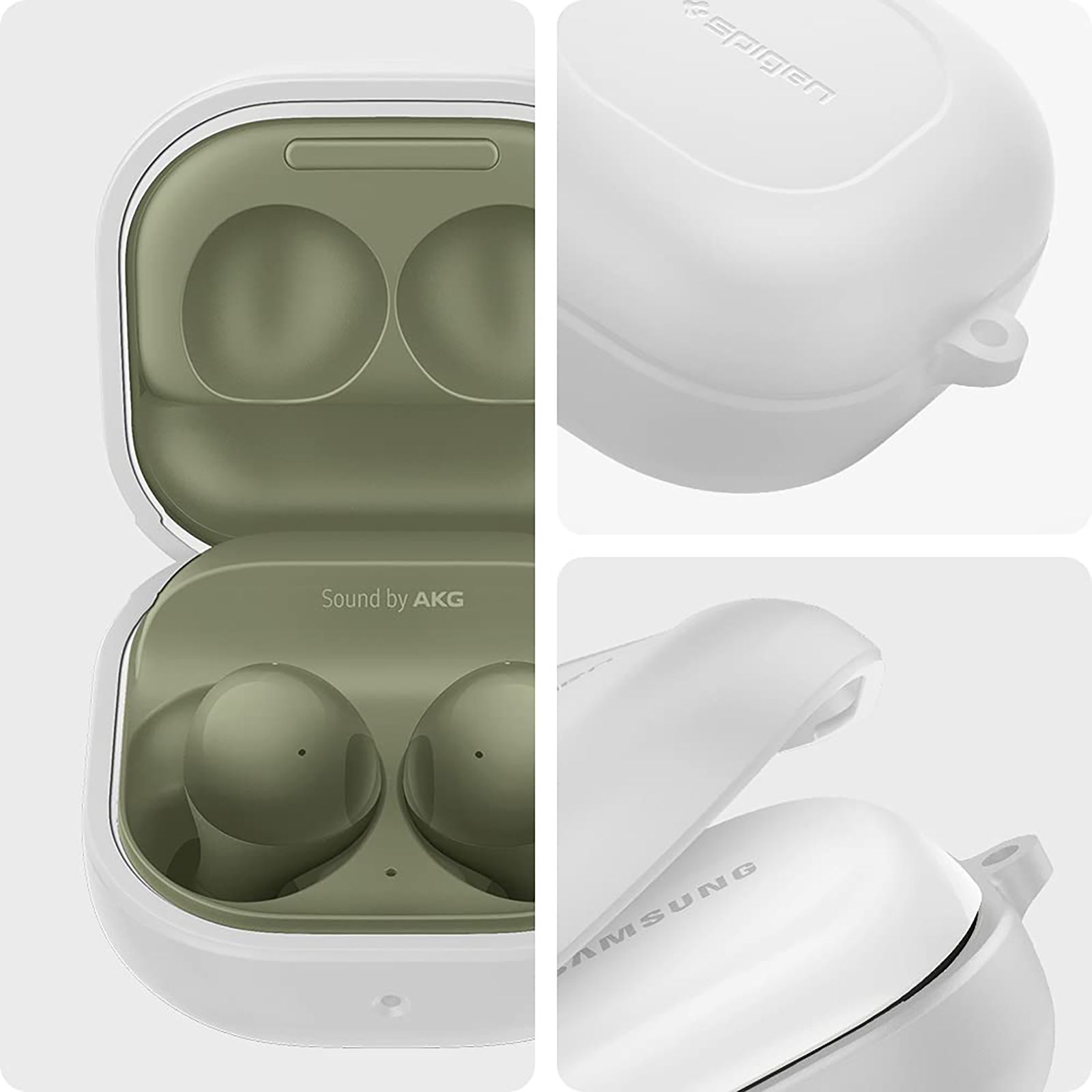spigen Silicone Fit Silicone Full Cover Case For Galaxy Buds 2 (2021)/Galaxy Buds Pro (2021)/Galaxy Buds Live (2020) (East To Carry, ASD02105, White)_7