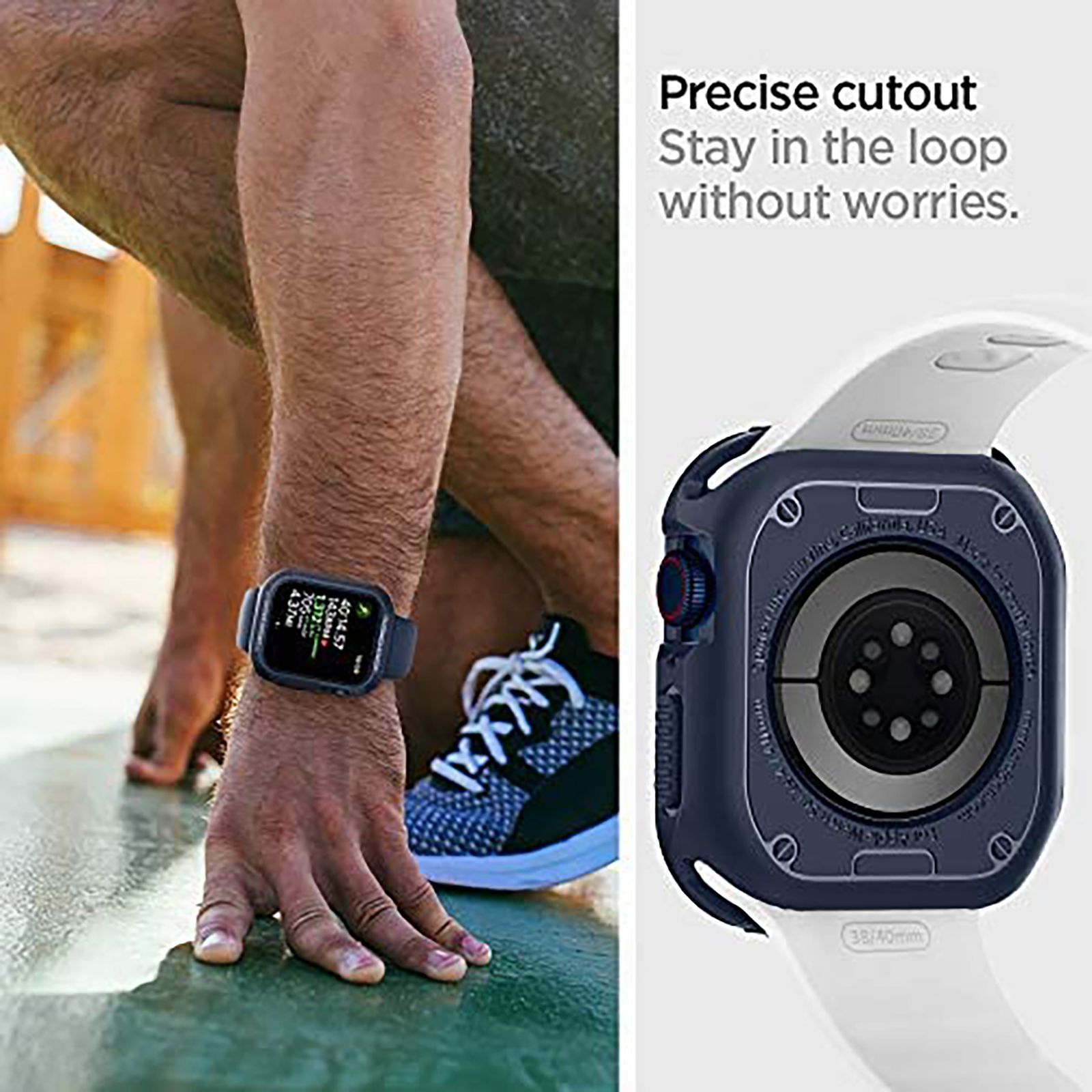 Spigen Rugged Armor TPU Case for Apple Watch Series SE 2, SE, 8, 7, 6, 5 & 4 (41mm / 40mm) (Shock-Absorbent Layer, Navy Blue)_12
