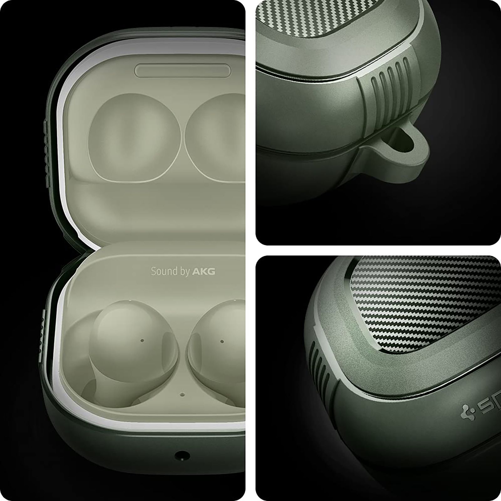 spigen Rugged Armor TPU & PC Full Cover Case For Galaxy Buds 2/Galaxy Buds Pro/Galaxy Buds Live (Cutout Supports The Power Light, ASD02474, Military Green)_12