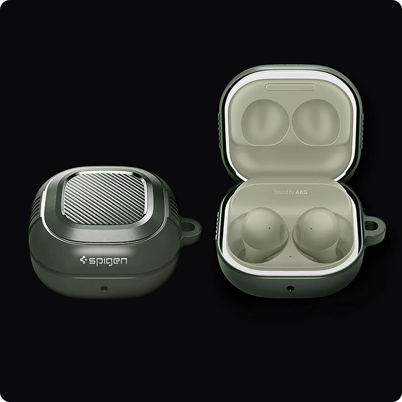 spigen Rugged Armor TPU & PC Full Cover Case For Galaxy Buds 2/Galaxy Buds Pro/Galaxy Buds Live (Cutout Supports The Power Light, ASD02474, Military Green)_8