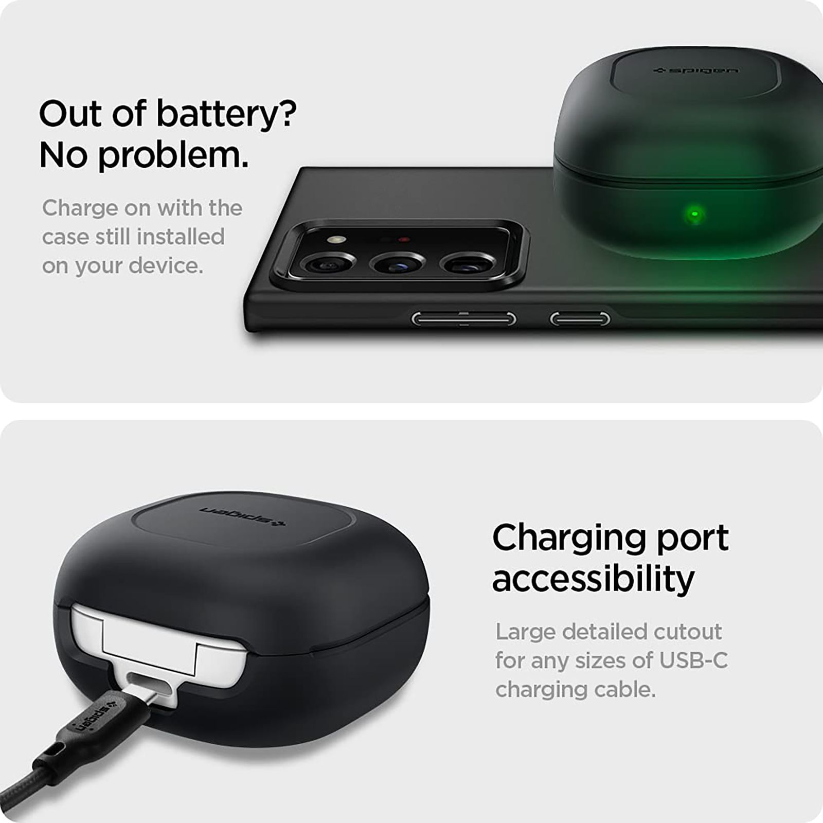 spigen Silicone Fit Silicone Full Cover Case For Galaxy Buds 2/Galaxy Buds Pro/Galaxy Buds Live (Cutout Supports The Power Light, ASD01277, Black)_12