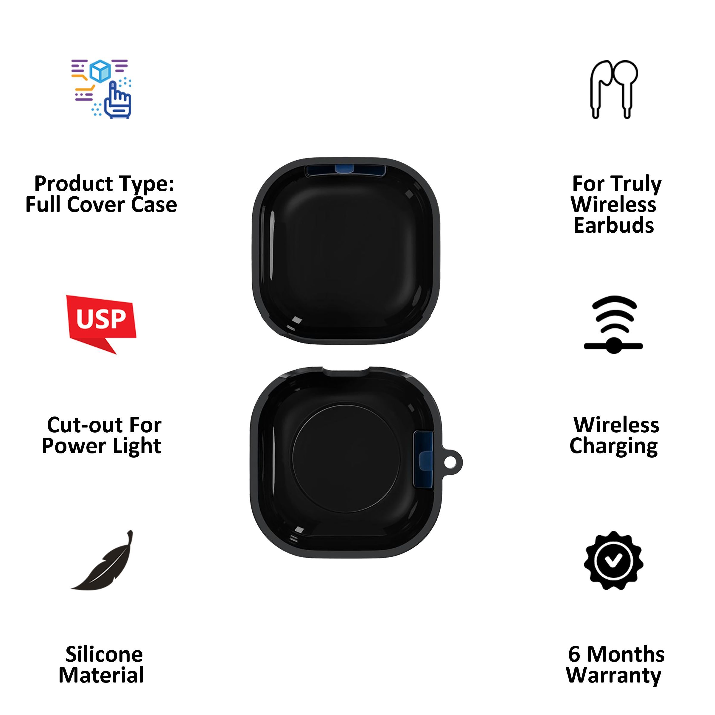 spigen Silicone Fit Silicone Full Cover Case For Galaxy Buds 2/Galaxy Buds Pro/Galaxy Buds Live (Cutout Supports The Power Light, ASD01277, Black)_7
